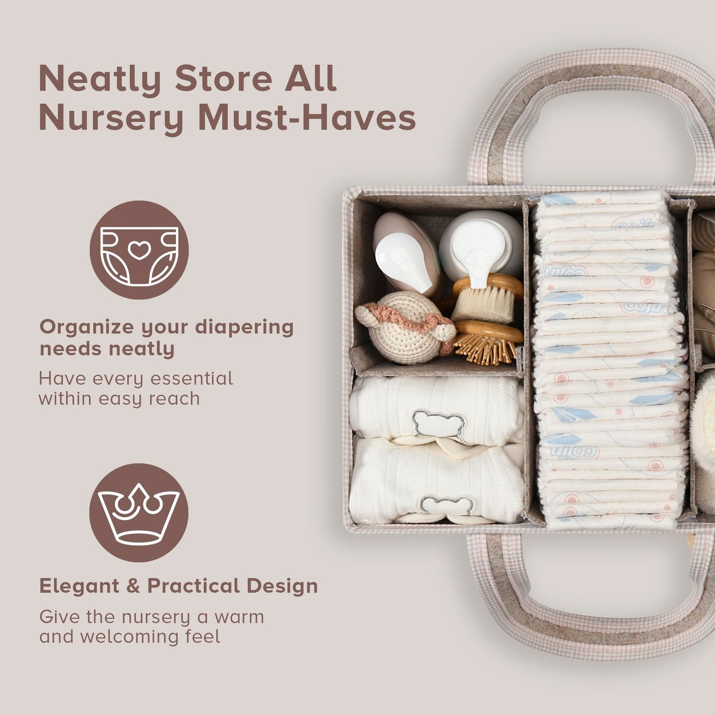 PeraBella XL Diaper Caddy Organizer With Handle, Baby Shower Gifts Basket Bag, Registry Search Must Haves Items, Newborn Girl Boy Nursery Storage Organizer, Baby Bag Essentials, Car Diaper Caddy Cart