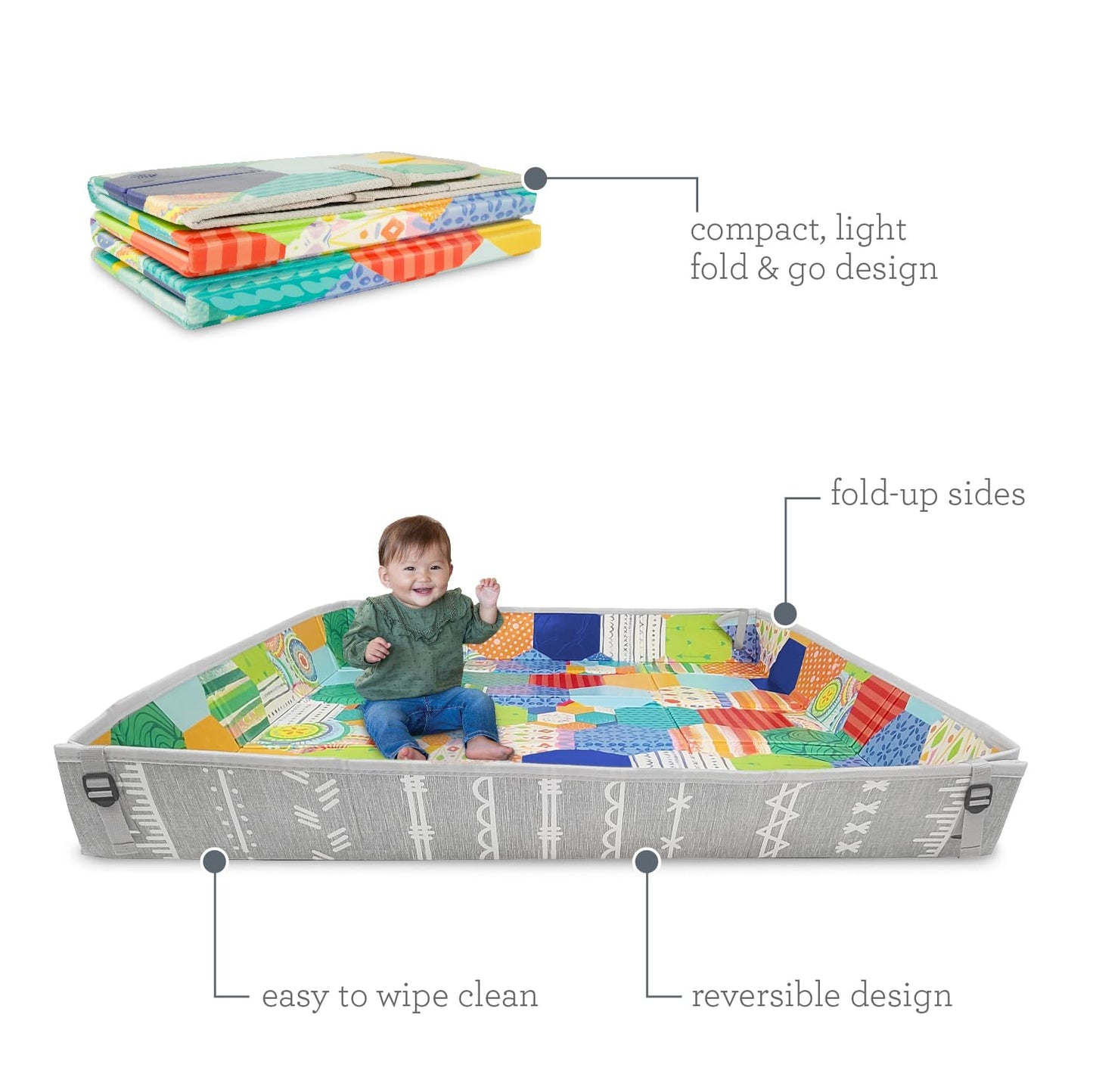 Infantino Foldable Soft Foam Play Mat, Baby Play Mat for Tummy Time & Floor Play, Lightweight, Easy to Store, Wipeable, Multicolor
