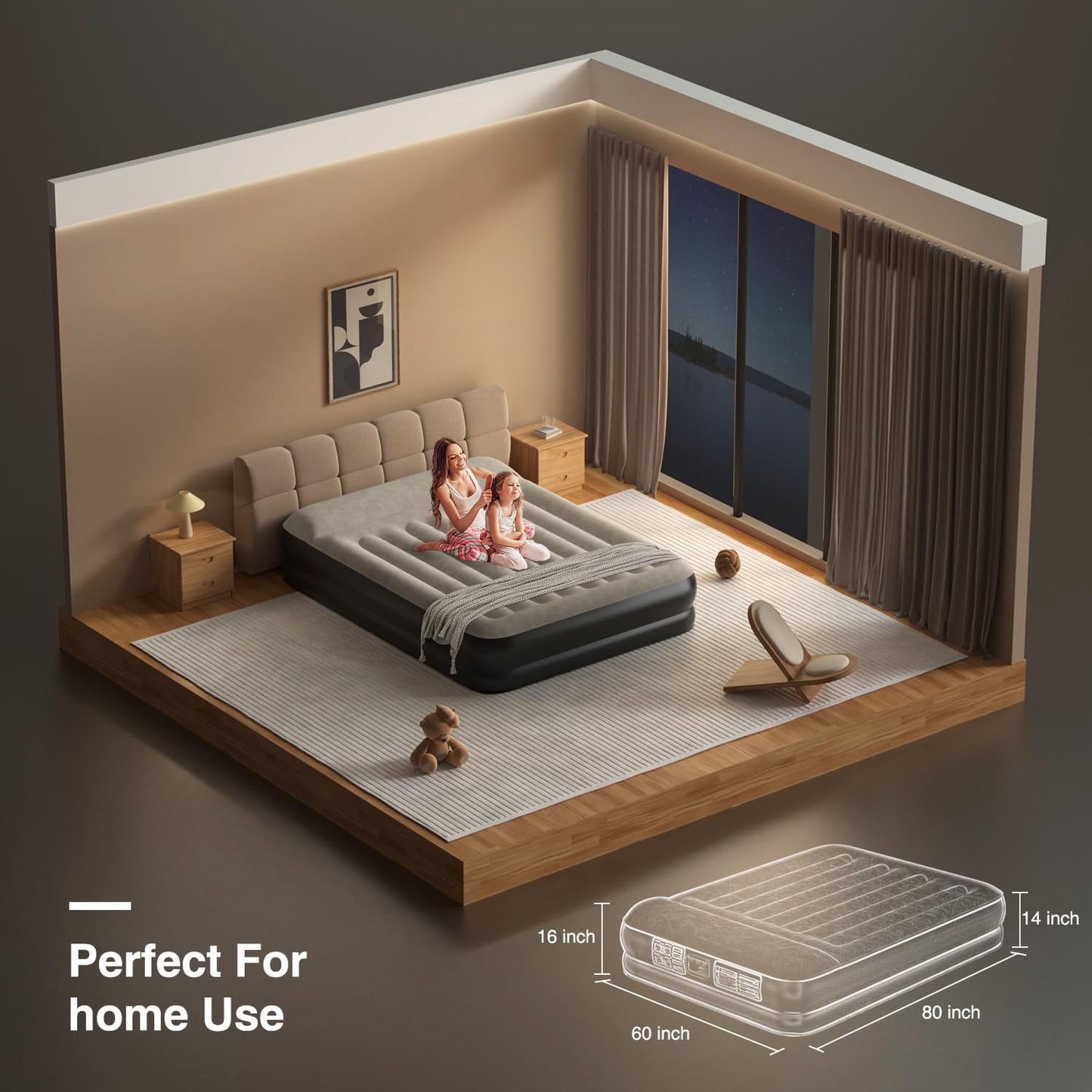 Ezyrest Queen Air Mattress Waterproof and Easy-to-Clean, Blow Up Mattress with Built-in Pump, Durable Inflatable Mattress with Pillow Design Suitable for Naps, Hosting a Friend and Camping
