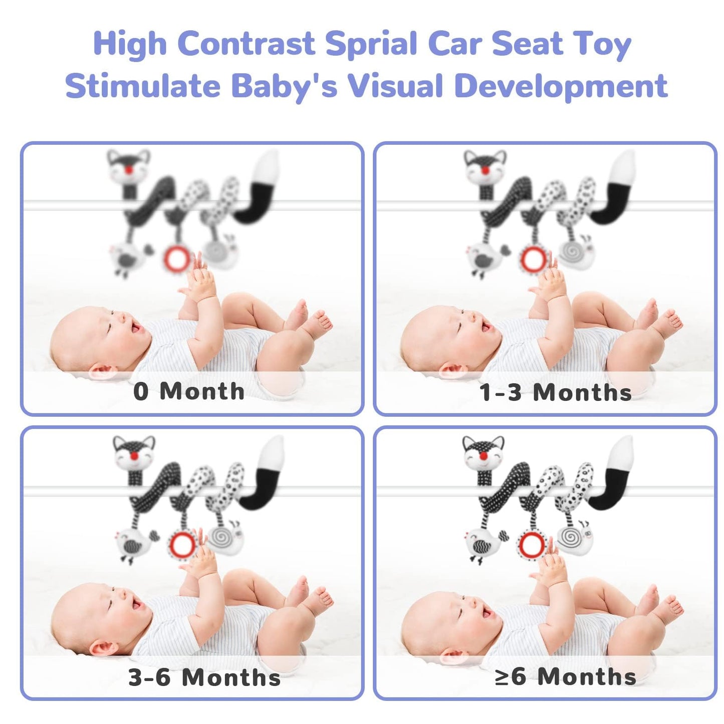 XIXILAND Baby Spiral Plush Toys, Black and White Baby Car Seat Toys, High Contrast Infant Newborn Toy 0-6 Months for Stroller Crib Mobile, Sensory Toy Best Gift for 0 3 6 9 12 Months Boys Girls