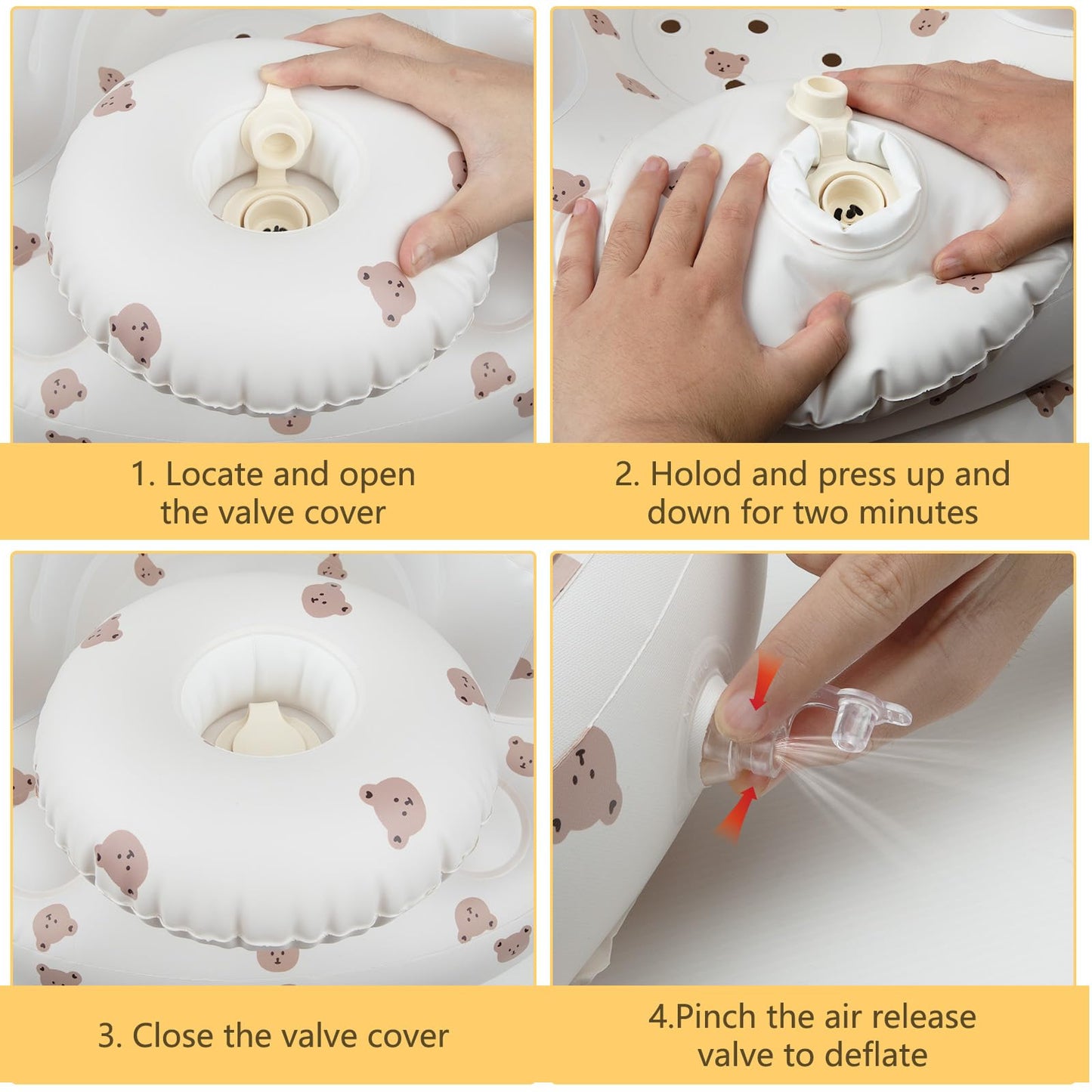 EKEPE Inflatable Baby Chair with Tray for Babies 3 Months & Up, Blow Up Baby Seat with Built in Air Pump, Sit Me Up Floor Baby Seats for Infants for Sitting Up - Bear Head with Tray