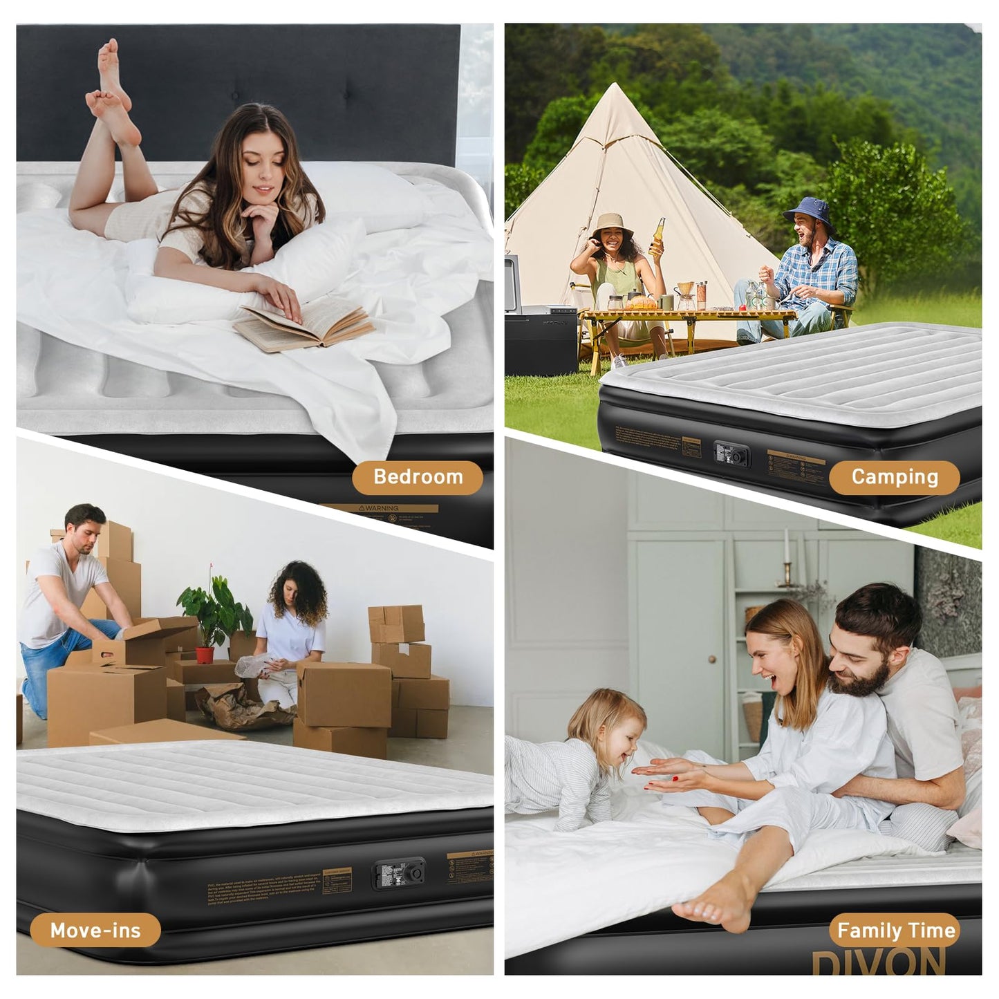 DIVON Air Mattress Queen with Built in Pump,Blow Up Mattress with Wave Pattern in 3 Mins,15’’High Quick Inflatable Mattress Queen,Air Bed for Home&Camping,660lbs