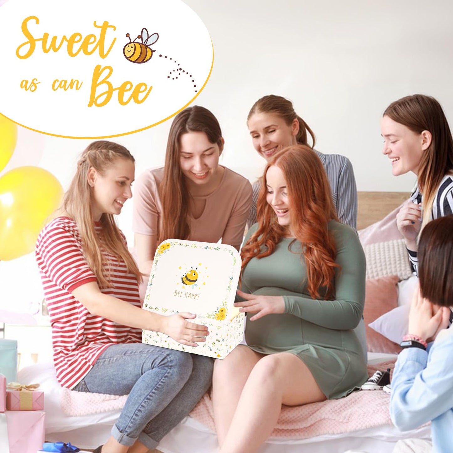 iAOVUEBY Baby Gift Set for Newborn, Bee Baby Shower Gifts Basket, High Contrast Baby Book Toys 0-6 Months Infant Rattle Socks Blanket Hat Onesie Baby Gifts Essentials for Girls Boys