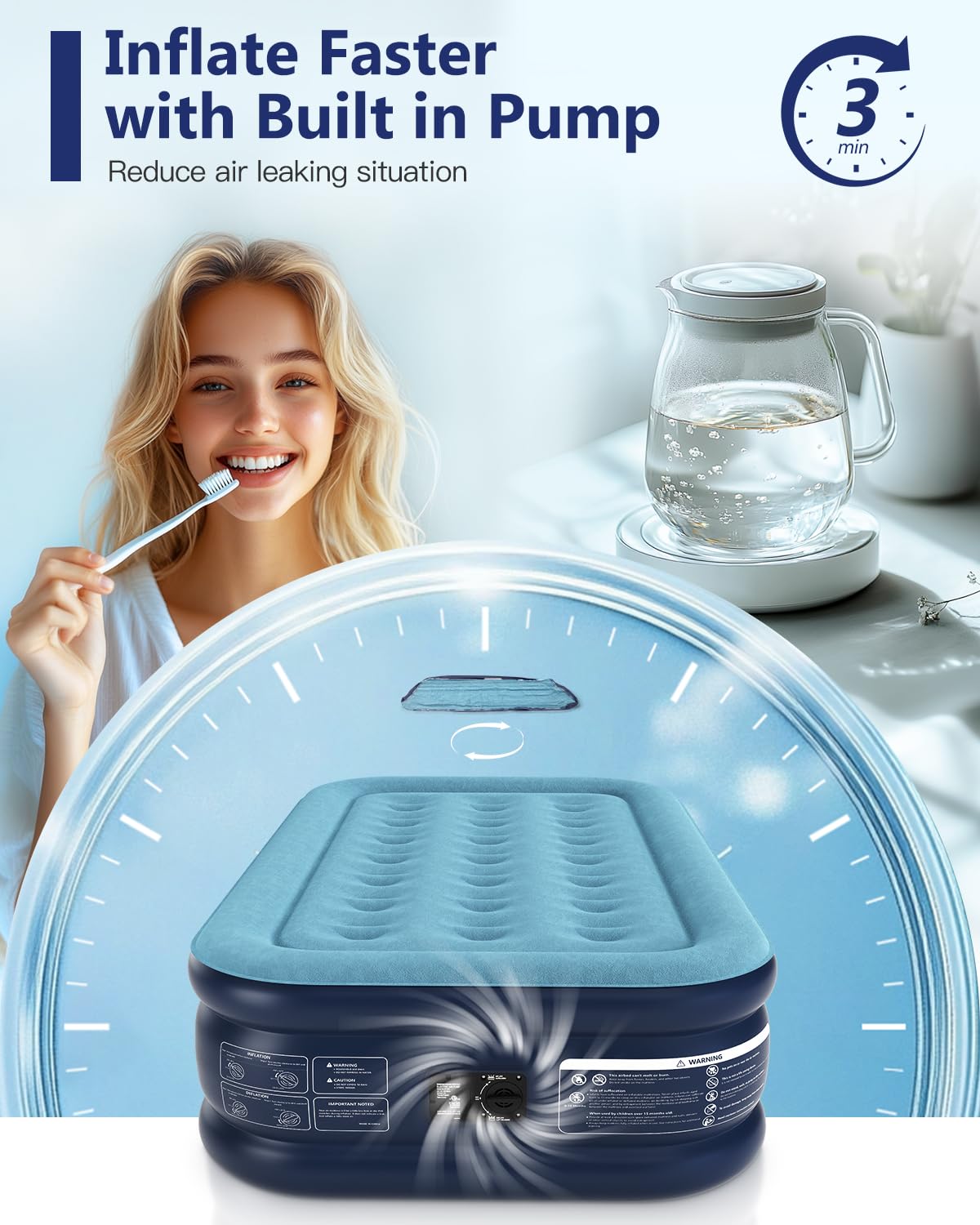 Lavisx Twin Air Mattress with Built in Pump 16" Blow Up Mattress Raised Air Bed, 3 Mins Quick Self Inflatable with Storage Bag for Guest and Home
