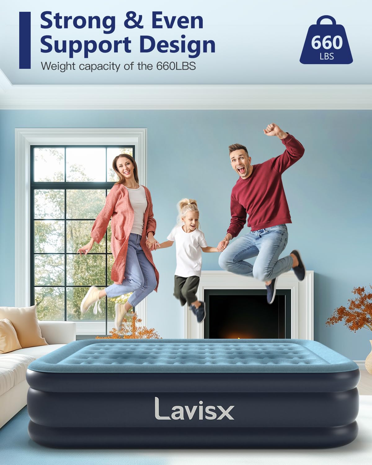 Lavisx Queen Air Mattress with Built in Pump 16" Blow Up Mattress Raised Air Bed, 3 Mins Quick Self Inflatable with Storage Bag for Guest and Home