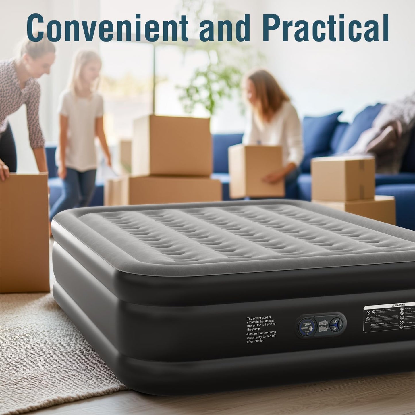 Ezyrest Air Mattress 18", Queen Air Mattress with Built in Pump, Inflatable Mattress with Soft Flocked Top and Portable Carry Bag Adjustable Blow Up Mattress for Guest, Indoor, Travel (Black)