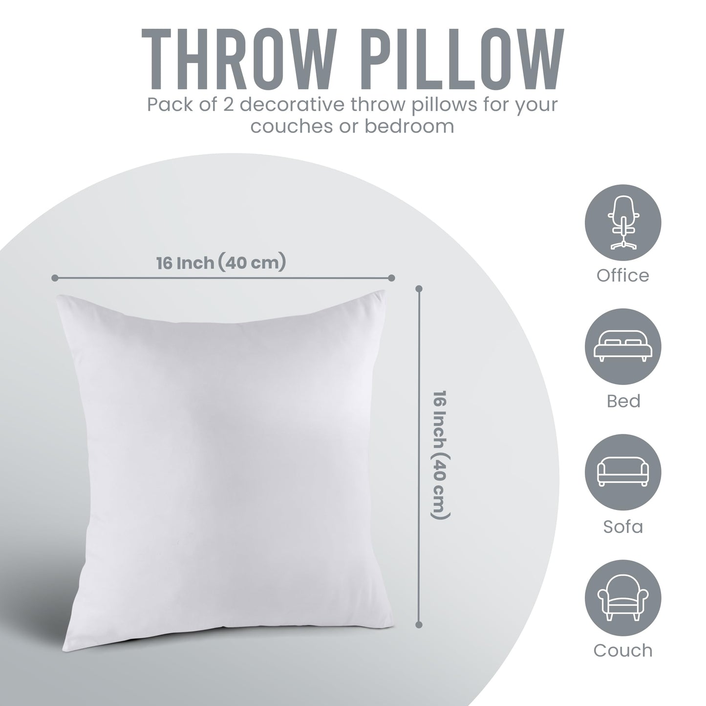 Utopia Bedding Throw Pillows Insert (Pack of 2, White) - 16 x 16 Inches Bed and Couch Pillows - Indoor Decorative Pillow