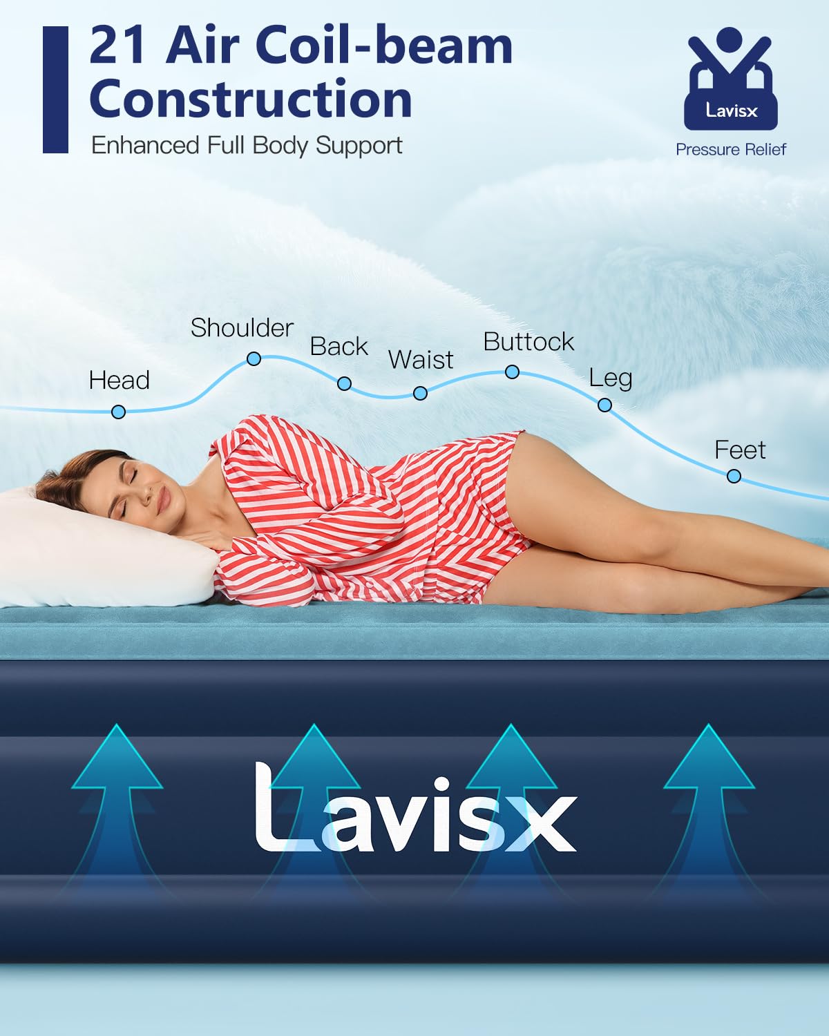 Lavisx Twin Air Mattress with Built in Pump 16" Blow Up Mattress Raised Air Bed, 3 Mins Quick Self Inflatable with Storage Bag for Guest and Home