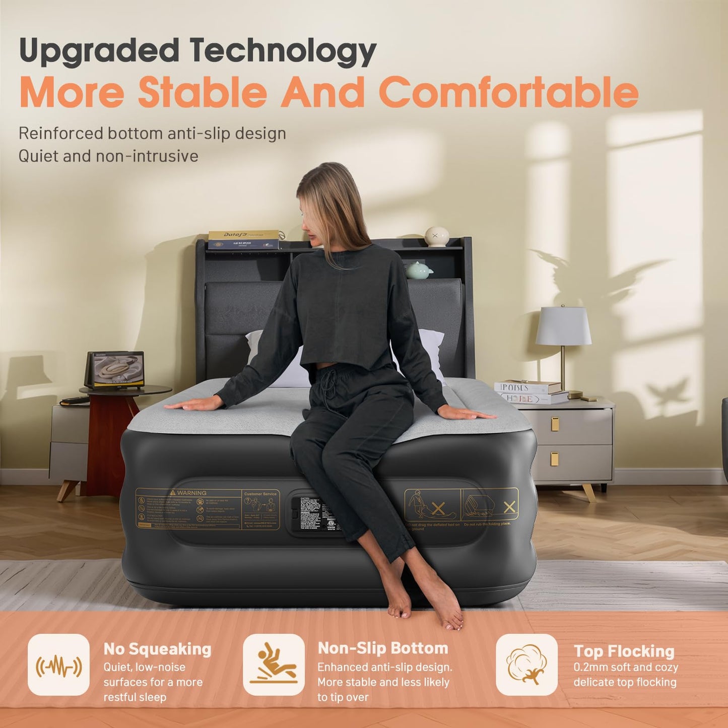 VOSSER Twin Air Mattress with Built in Pump,18''Inflatable Mattress 2 Mins Self-Inflation/Deflation,XL-Long Blow up Mattress Thicker,Flocked Top Air Bed with Storage Bag for Home, Camping & Guests