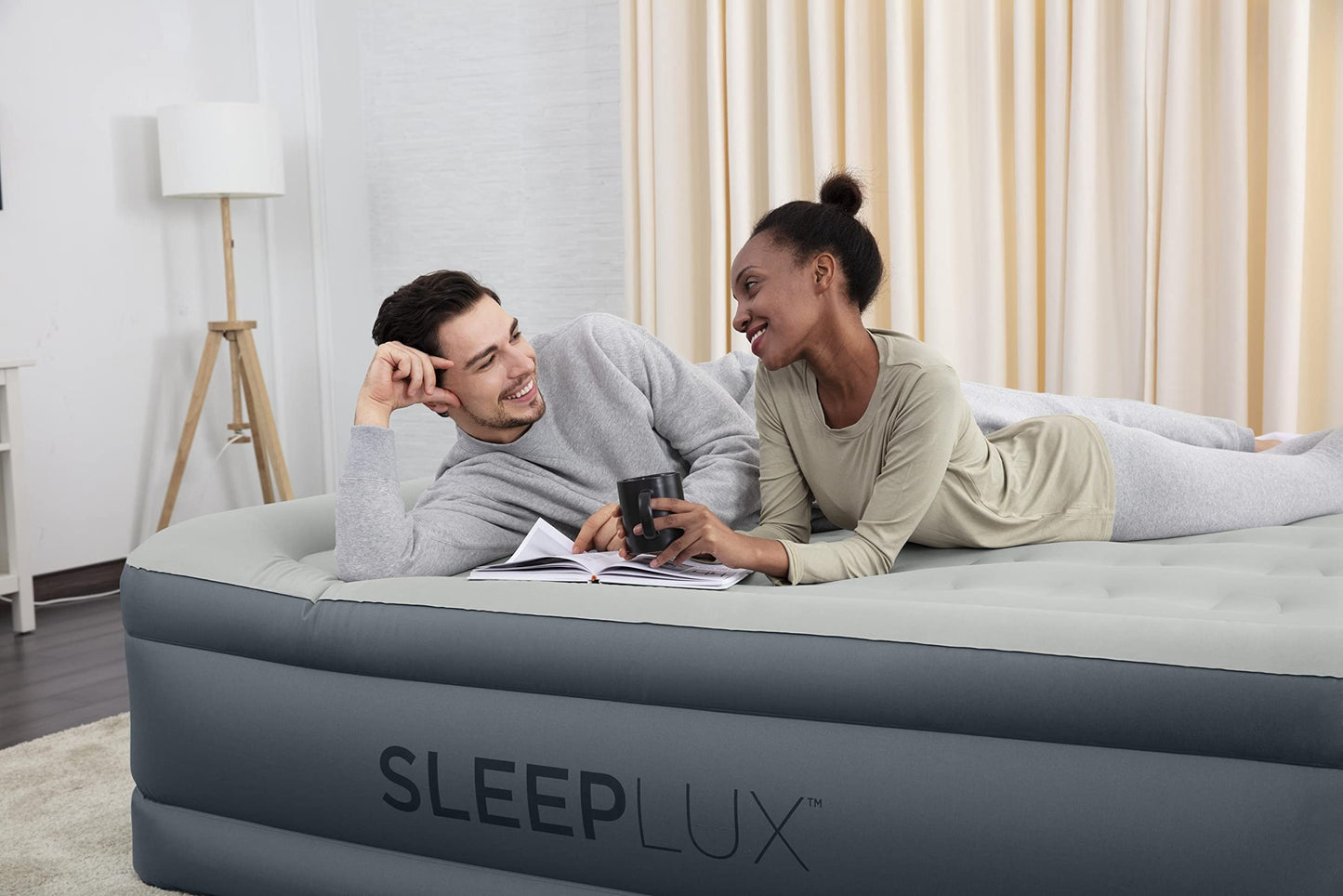 SLEEPLUX King Air Mattress Extra Durable Non-Leak Tough Guard Material 22" Raised Airbed with Built in Pump + USB Charger (80" 72"x22") Grey