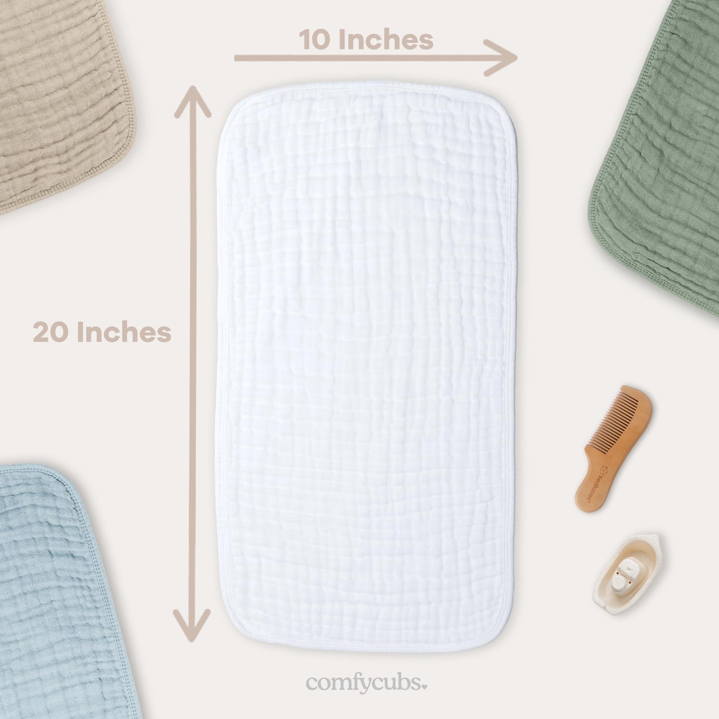 Comfy Cubs Muslin Burp Cloths 20" x 10", Pack of 6 - Large, 6-Layer, Ultra Absorbent 100% Cotton for Baby Spit-Up, Drool, and Messes - Soft, Safe & Gentle Baby Burp Cloths Set for Boys & Girls - White