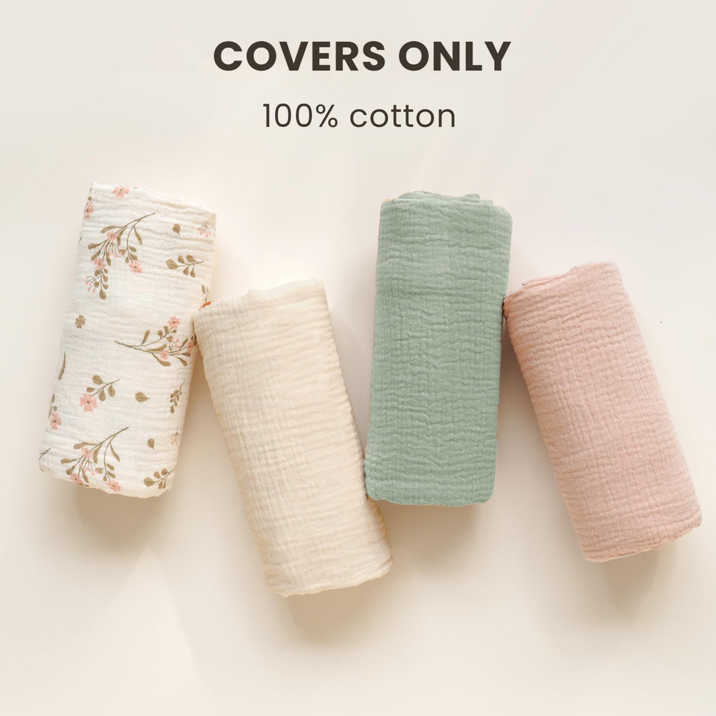 Konssy Muslin Baby Lounger Cover 2 Pack, 100% Cotton Newborn Lounger Cover, Soft and Breathable Baby Nest Slipcover for Boys Girls (Green,Wheat)
