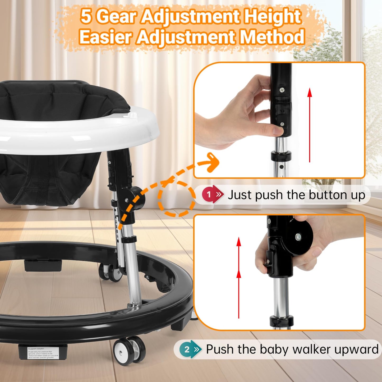 HolyBase Music and Lights Baby Walker Foldable with 9 Adjustable Heights, Baby Walker with Wheels Portable, Infant Toddler Walker for Baby Boy Girls 6-18 Months