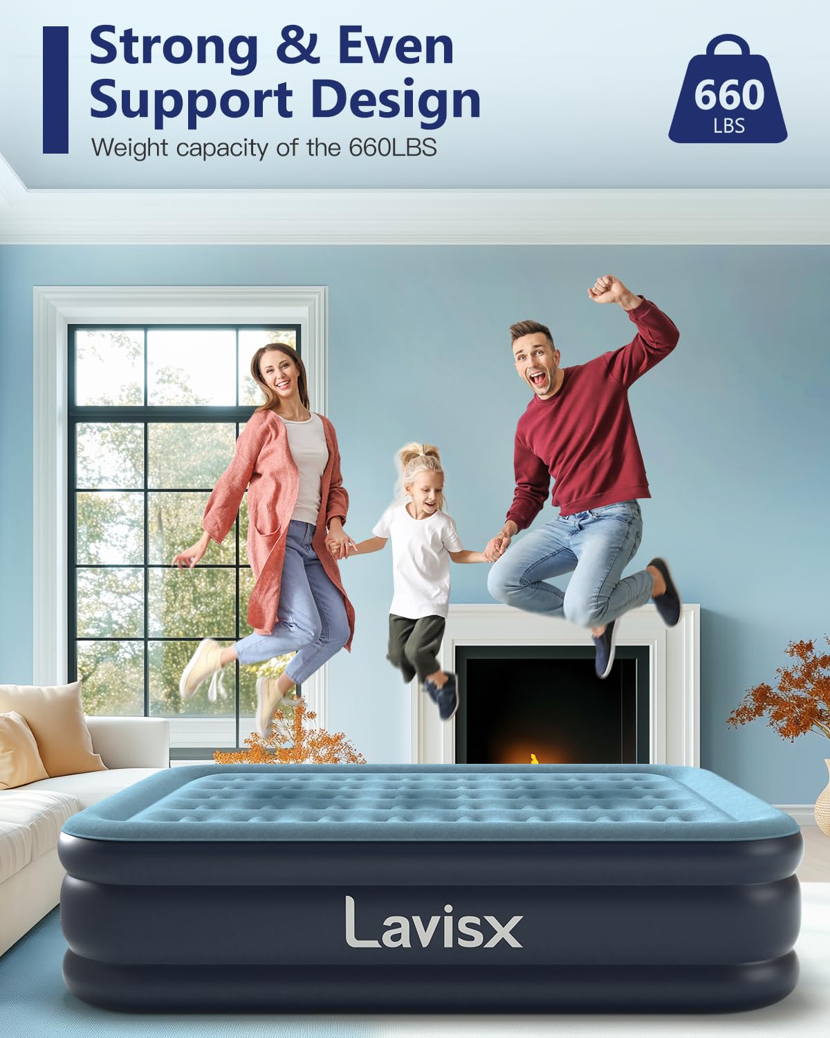Lavisx Queen Air Mattress with Built in Pump 18" Blow Up Mattress Raised Air Bed, 3 Mins Quick Self Inflatable with Storage Bag for Guest and Home