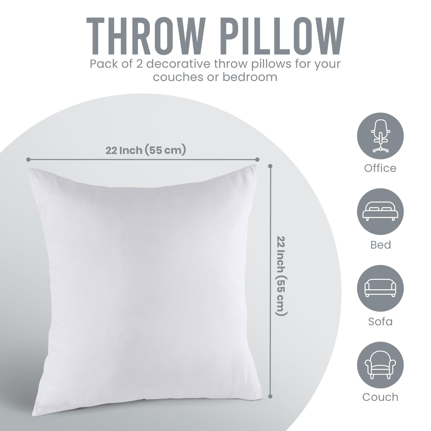 Utopia Bedding Throw Pillows Insert (Pack of 2, White) - 22 x 22 Inches Bed and Couch Pillows - Indoor Decorative Pillow