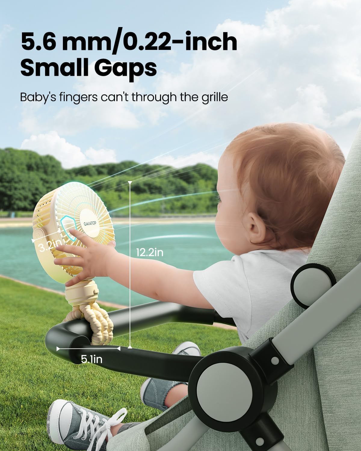 Gaiatop Mini Electric Fan with 5.5mm Gaps, Rechargeable, Detachable, 360 Rotate, 3 Speed, Yellow