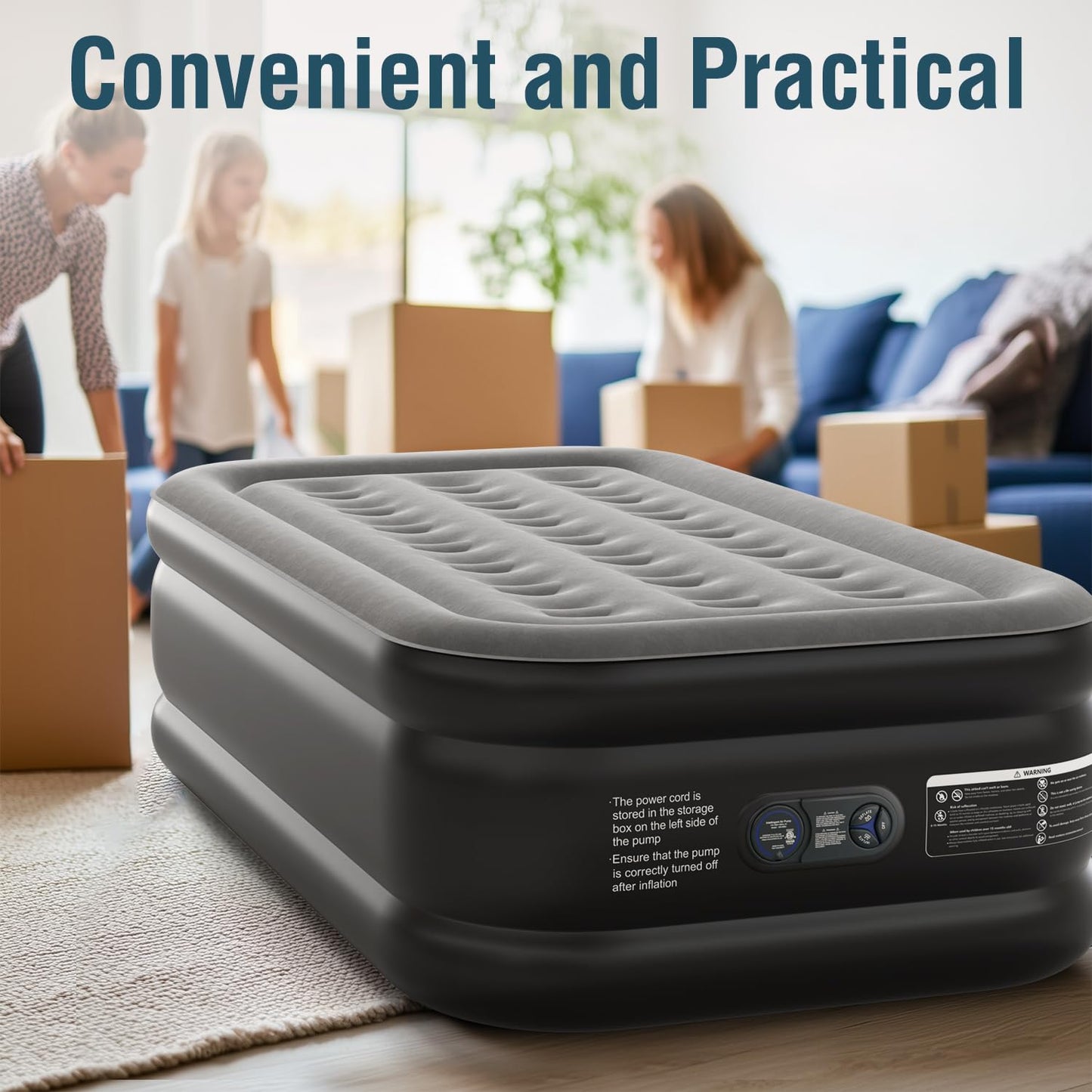 Ezyrest Air Mattress 18", Twin Air Bed with Soft Flocked Top and Portable Carry Bag, Twin Air Mattress with Built in Pump Raised for Guest, Office, Camping (Black)
