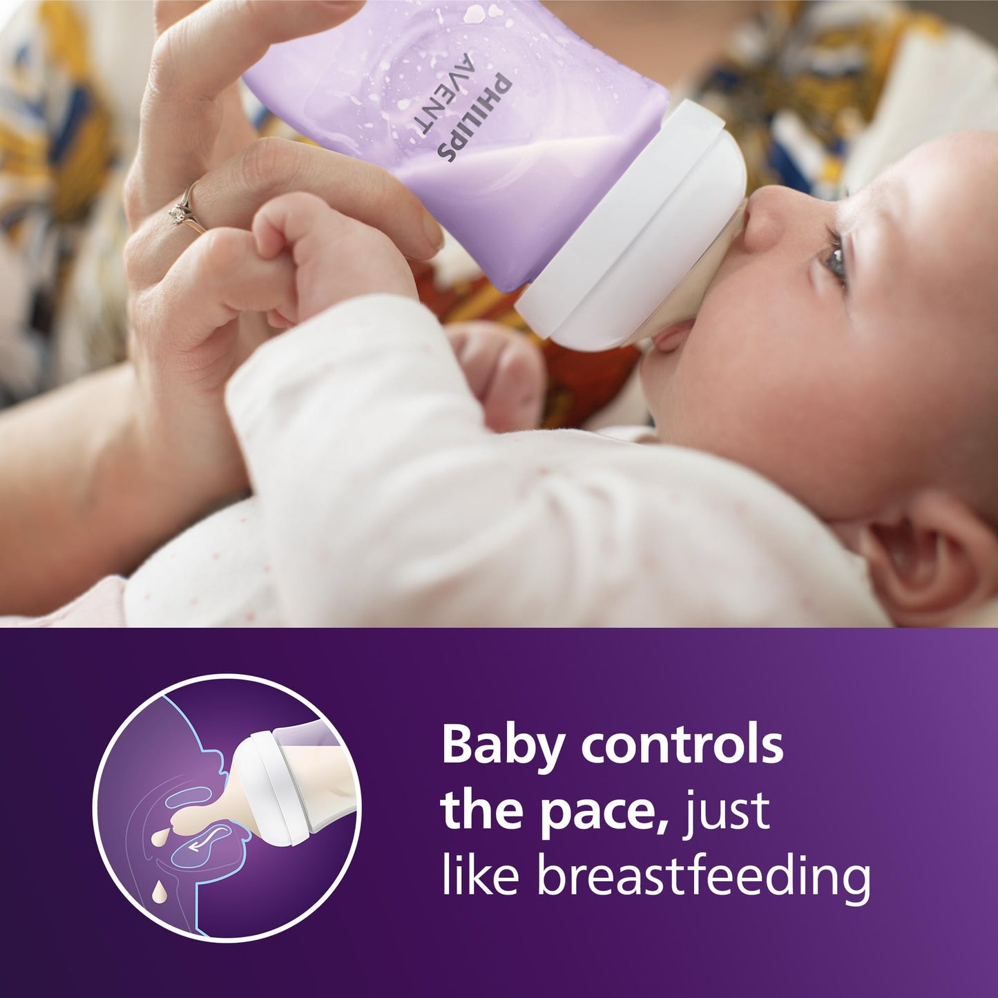 Philips Avent Natural Baby Bottles with Natural Response Nipples (Medium Flow, Flow 3), 9oz, Purple, 4-Pack, SCY903/34