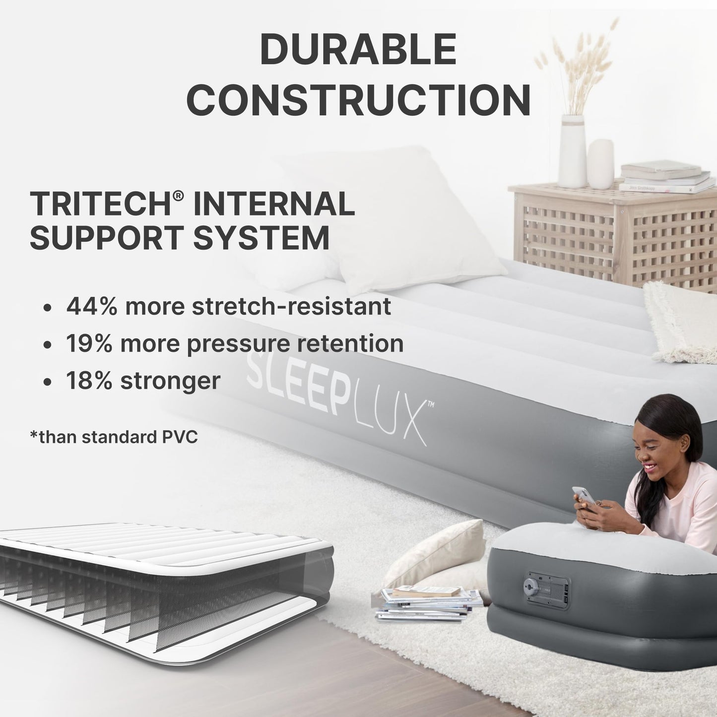 SLEEPLUX Durable Inflatable Air Mattress with Built-in Pump, Pillow and USB Charger