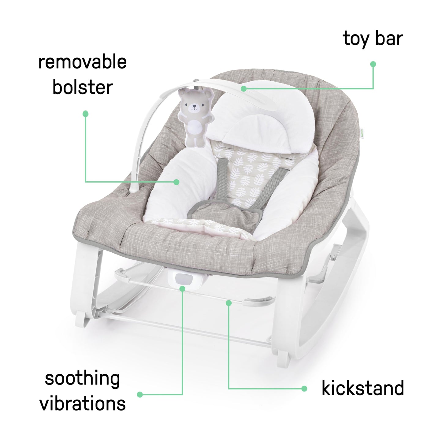 Ingenuity Keep Cozy 3-in-1 Grow with Me Vibrating Baby Bouncer Seat & Infant to Toddler Rocker, Vibrations & Toy Bar, 0-30 Months Up to 40 lbs (Linden)