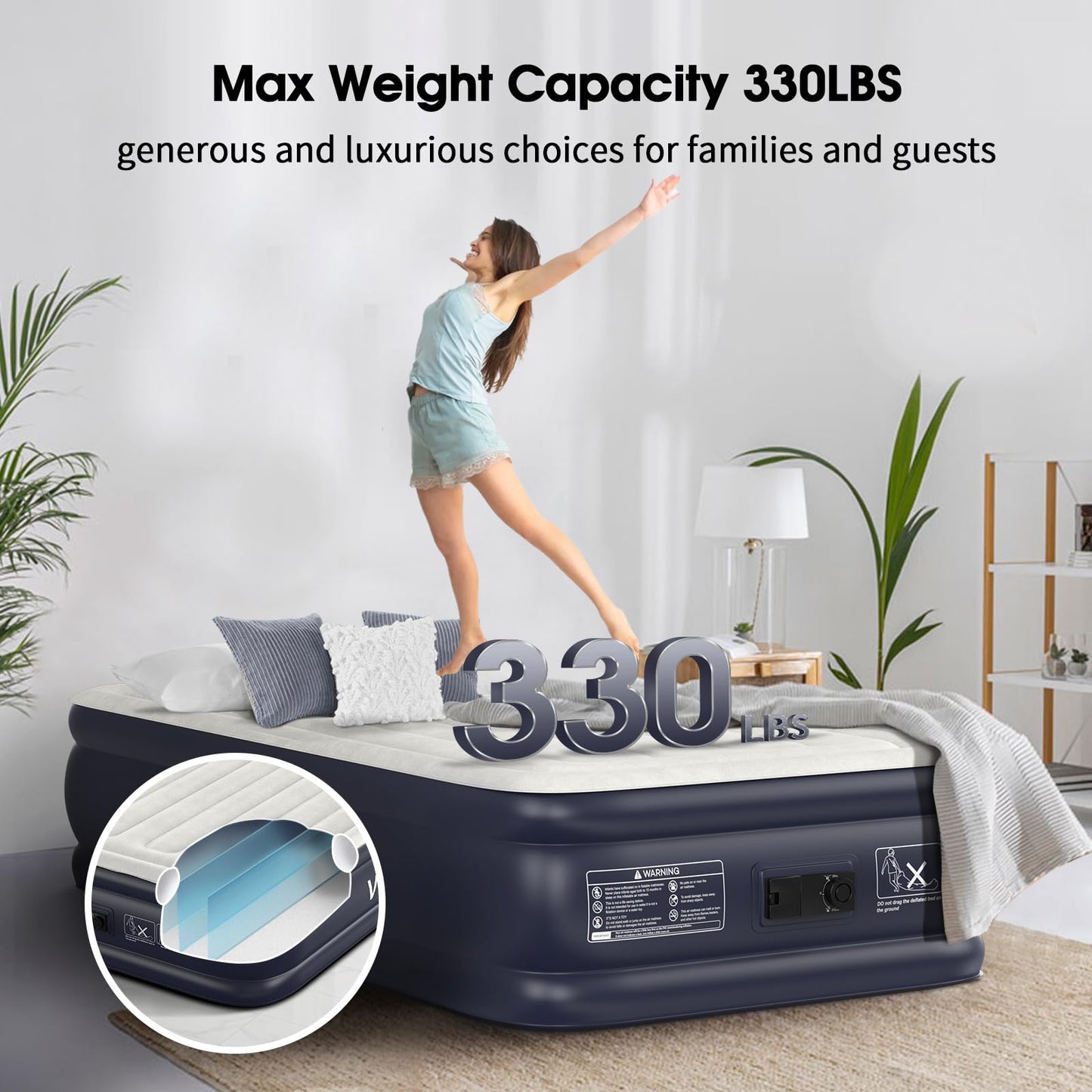 VOSSER Twin Air Mattress with Built in Pump Raised,18''Inflatable Mattress of Upgraded Vertical Beams,Self Inflatable Blow Up Mattress in 3 Mins,Flocked Top Airbed with Carry Bag for Home,Camping