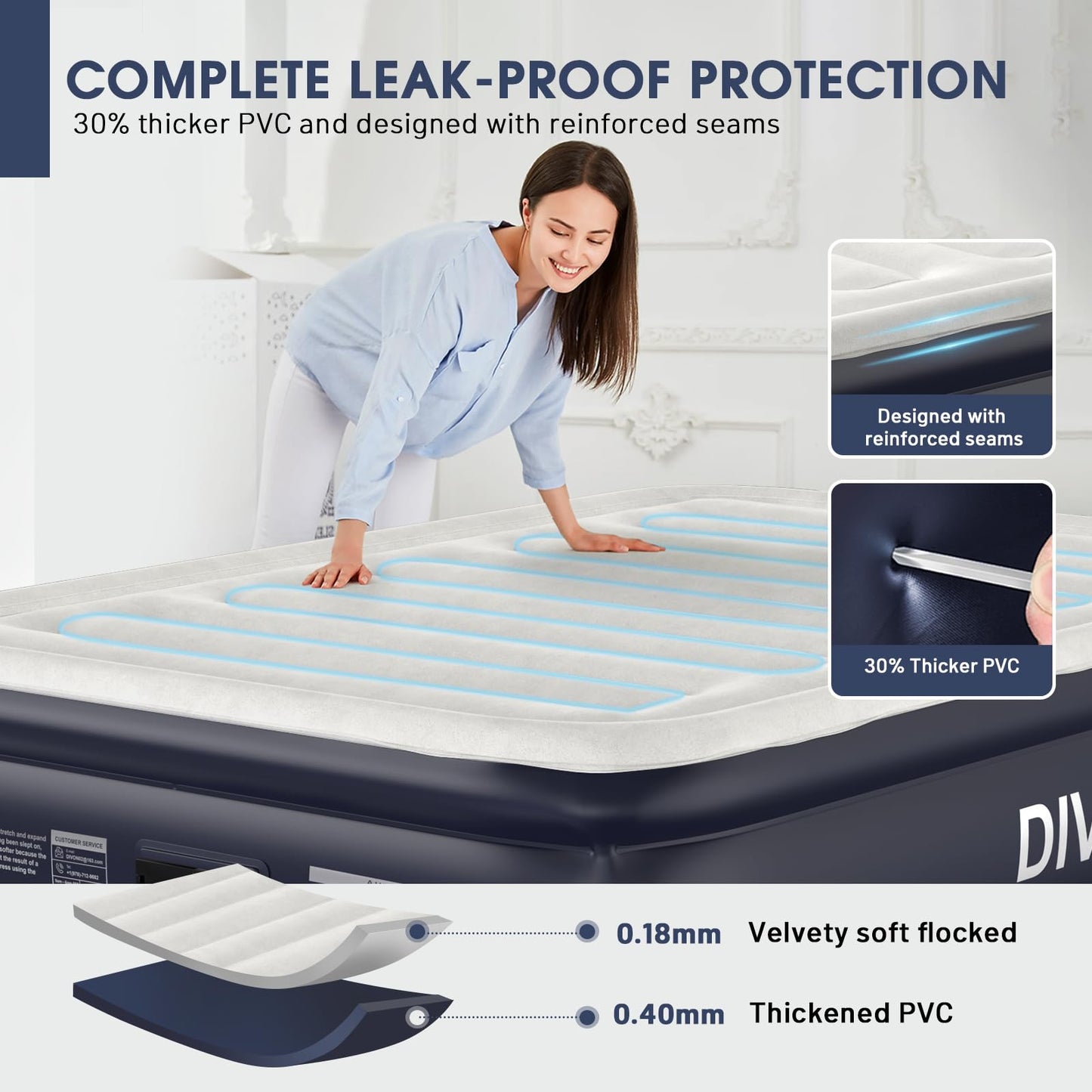 Air Mattress Full with Built in Pump,18''Raised Blow Up Mattress 2 Mins Self-Inflation/Deflation,Upgraded Thicker Inflatable Mattress,Air Bed with Storage Bag for Guests,Home,Camping,660 lbs Max