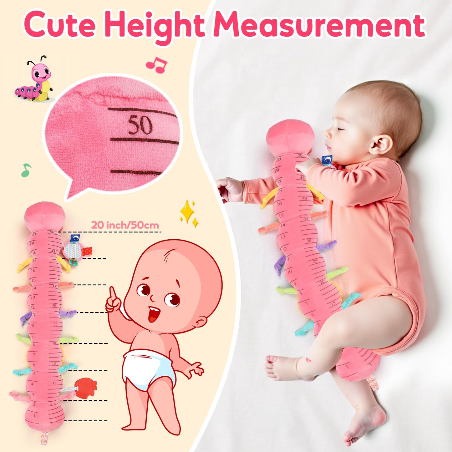 Baby Girls Toys 0-6 Month Music Animal Stuffed Caterpillar Toy for Infant 0-3 3-6 Months with Mirror Crinkle Rattle Tummy Time Sensory Toys for 3 4 5 6-12 Month Old Newborn Baby Shower Birthday Gifts