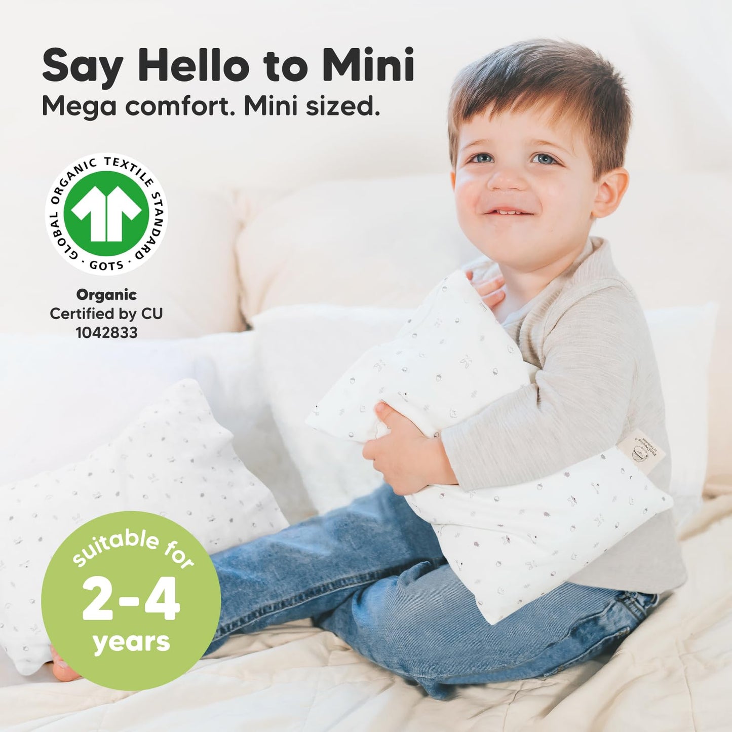 Mini Toddler Pillow with Pillowcase - 9x13 My Little Dreamy Travel Kids Pillow for Sleeping, Toddler Bed, Small, Tiny, Organic Cotton Pillowcase, Soft & Breathable, Kids 2-4 Years Old (Acorn)