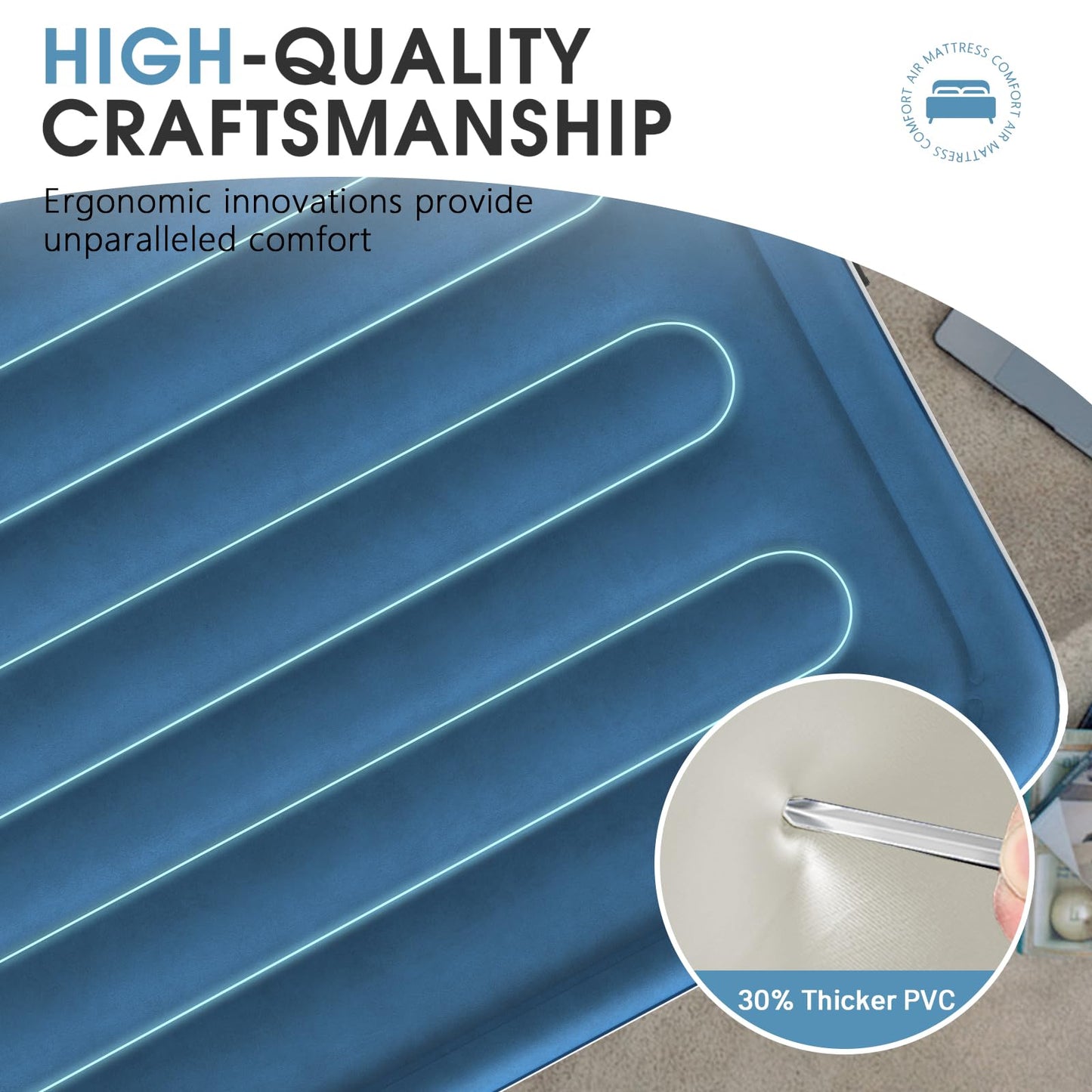 DIVON Air Mattress Full with Built in Pump,18’’Thicken Inflatable Mattress in 3 Mins,Foldable Blow Up Mattress,Portable Full Size Air Mattress for Camping,Travel&Floor,Air Bed for Adults,660lbs