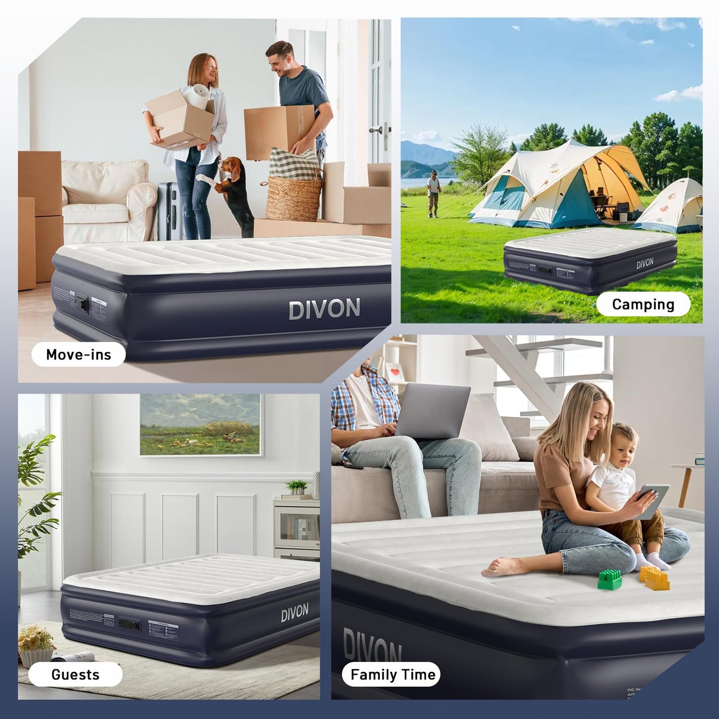 Air Mattress Queen With Built In Pump,18''Raised Blow Up Mattress 2 Mins Self-Inflation/Deflation,Upgraded Thicker Inflatable Mattress,Air Bed with Storage Bag for Guests,Home,Camping,660 lbs Max