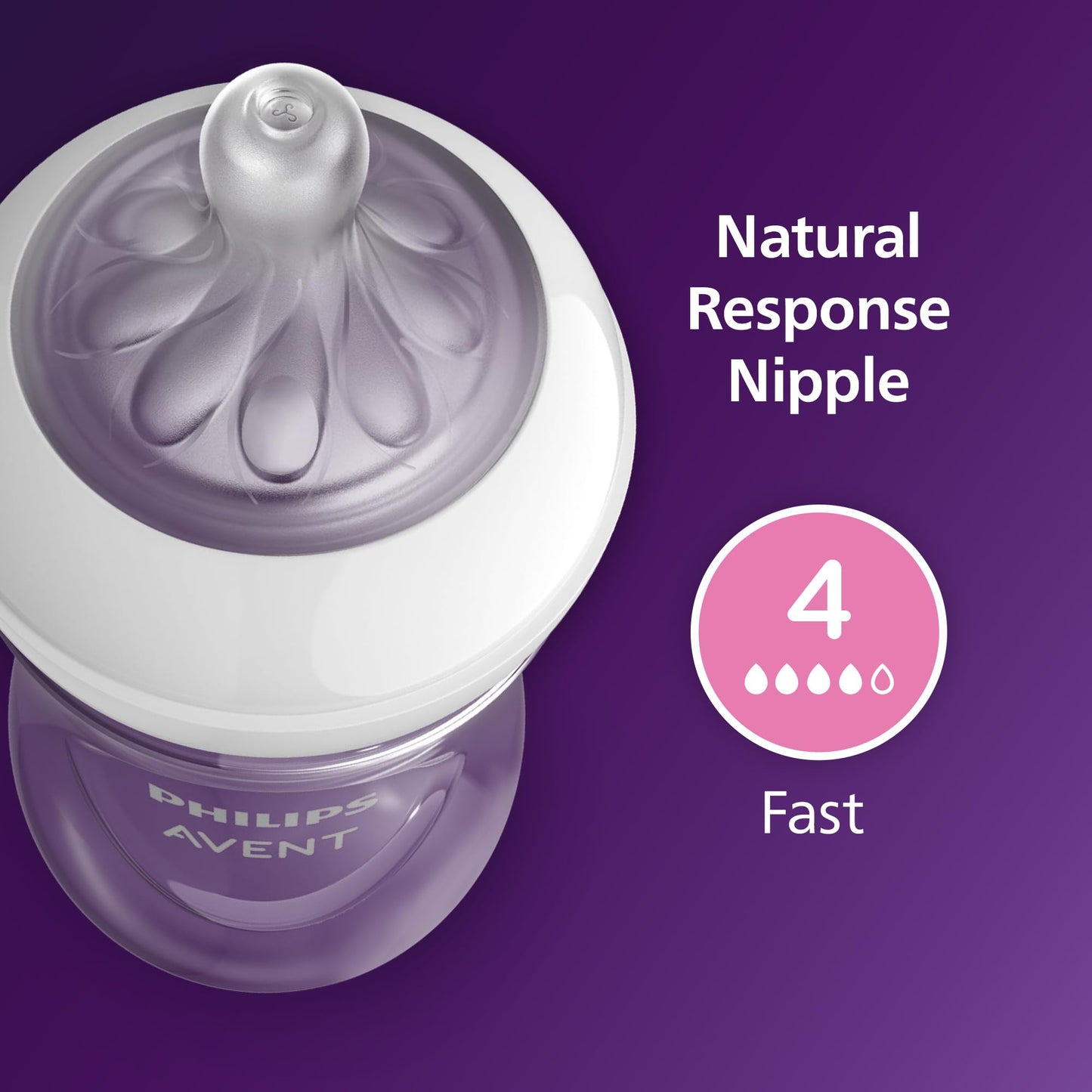 Philips Avent Natural Baby Bottles with Natural Response Nipples (Fast Flow, Flow 4), 11oz, 4-Pack, SCY906/04