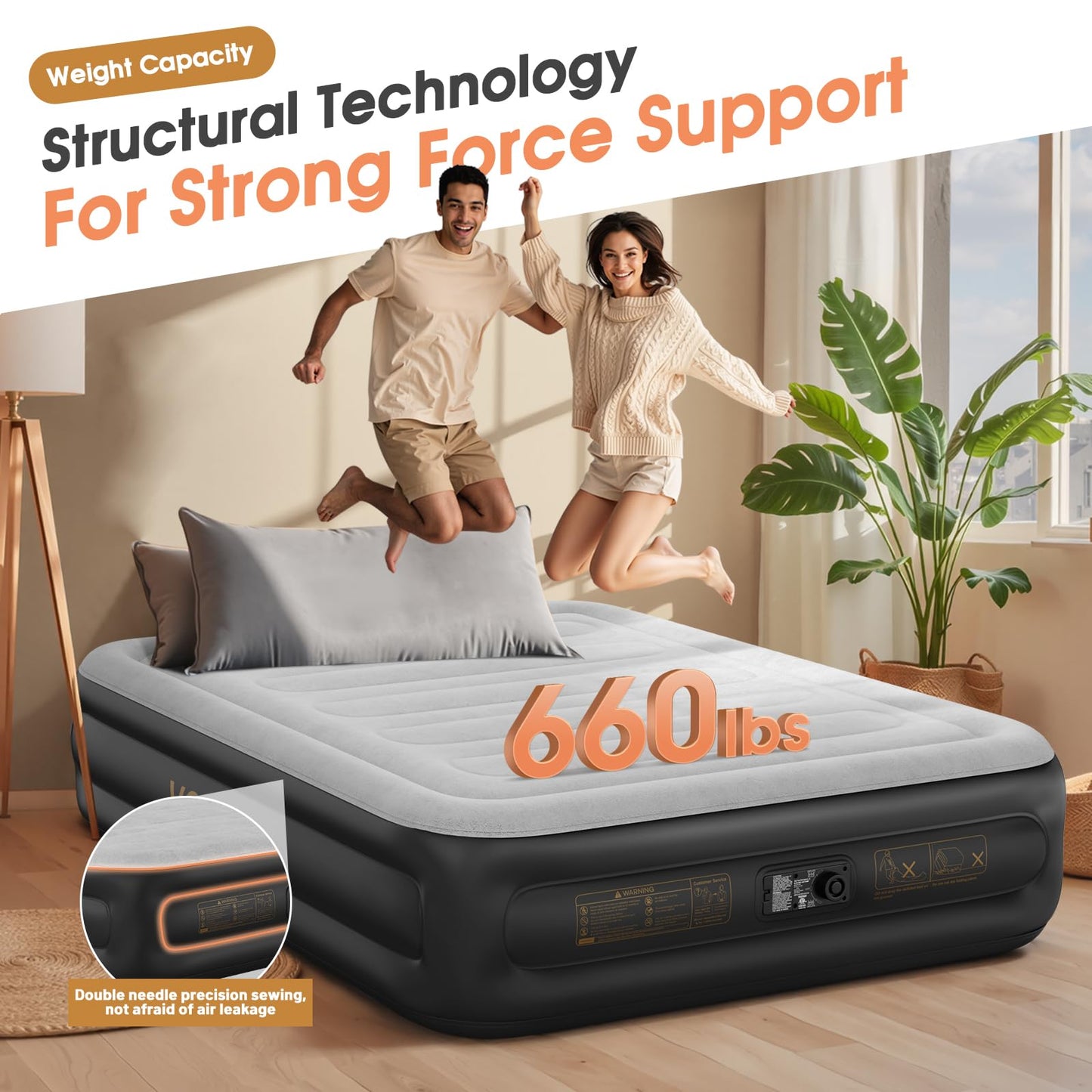 Air Mattress Queen with Built in Pump,18'' Inflatable Mattress 2 Mins Self-Inflation/Deflation,Thicker Blow up Mattress Leak-Proof,Flocked Top Air Bed with Storage Bag for Home, Camping & Guests