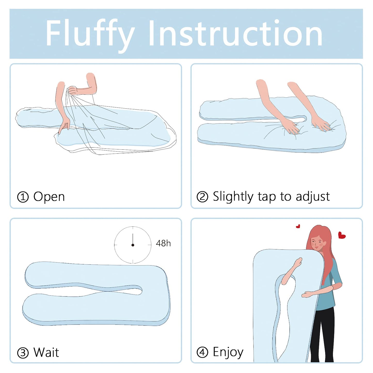 QUEEN ROSE Pregnancy Pillow, U Shaped Full Body Pillows for Sleeping Support, 55 Inch Maternity Pillow for Pregnant Women with Cooling Silky Cover, Blue