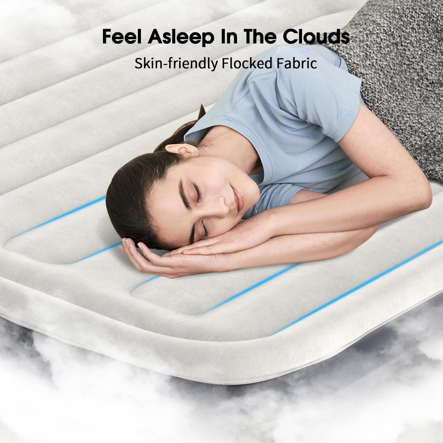 VOSSER Air Mattress Full with Built in Pump,18''Inflatable Mattress of Upgraded Vertical Beams,Self Inflatable/Deflation Blow Up Mattress in 3 Mins,Flocked Top Airbed with Carry Bag for Home, Camping
