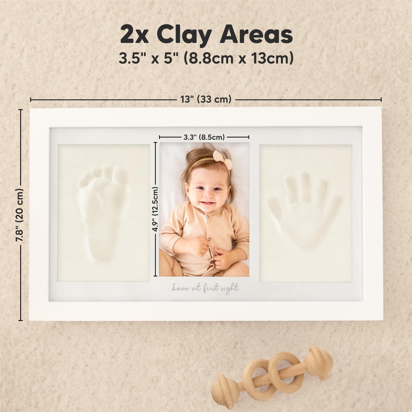 Baby Hand and Footprint Kit - Clay Handprint Keepsake Frame, Newborn Nursery Picture Frame, Personalized New Mom Gifts for Baby Shower & Registry (Alpine White)