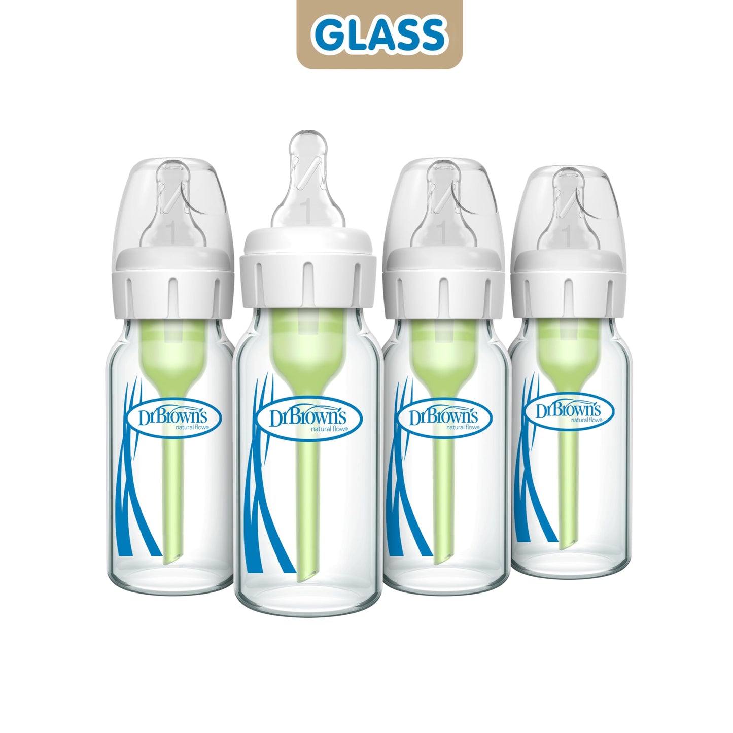 Dr. Brown's Anti-Colic Options+ Narrow Glass Baby Bottle with Level 1 Slow Flow Nipple, BPA-Free, 4 oz/120mL, 4-Pack