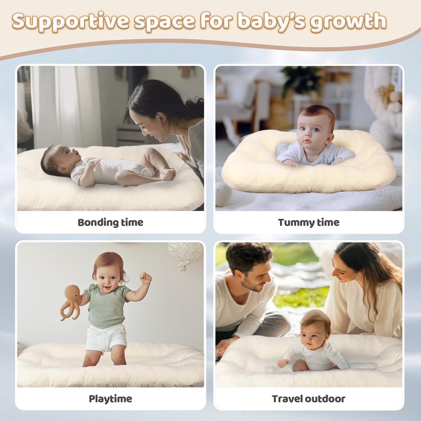 Baby Lounger - Baby Lounger for Newborn, 0-24 Months, Infant Lounger for Home and Travel, Soft Cotton, Baby Nest Lounger, Newborn Babies Essentials Gifts, White (Lounger Cover Included)