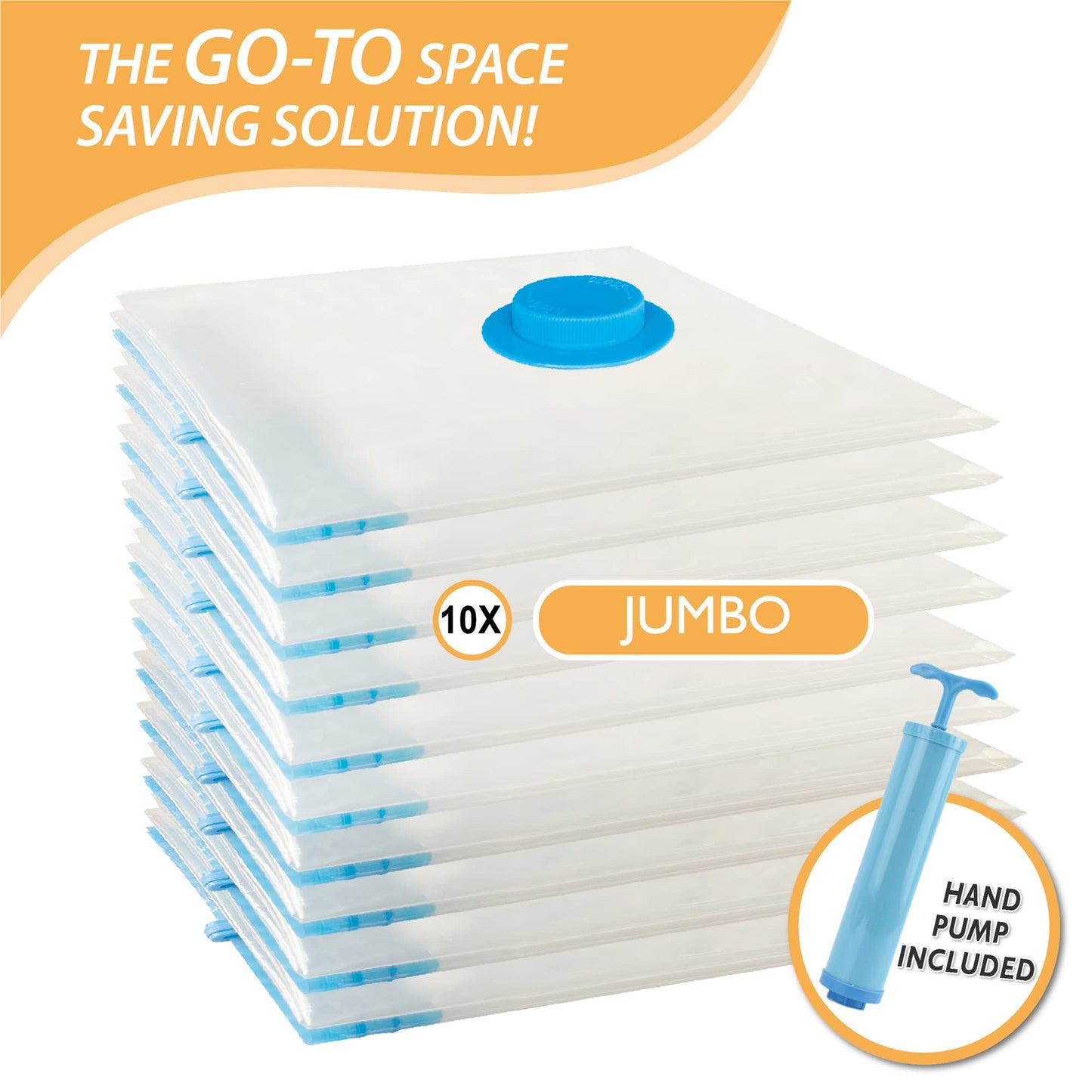 10 Jumbo Vacuum Storage Bags, Space Saver Bags Compression Storage Bags for Comforters and Blankets, Vacuum Sealer Bags for Clothes Storage, Hand Pump Included