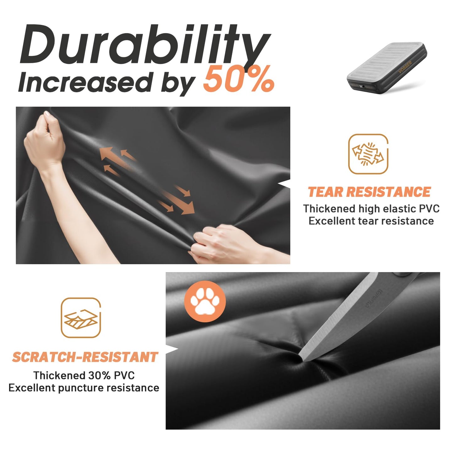 VOSSER Air Mattress Twin with Built in Pump,18''Blow up Mattress 2 Mins Self-Inflation/Deflation,Thicker Inflatable Mattress Leak-Proof,Flocked Top Air Bed with Storage Bag for Home, Camping & Guests