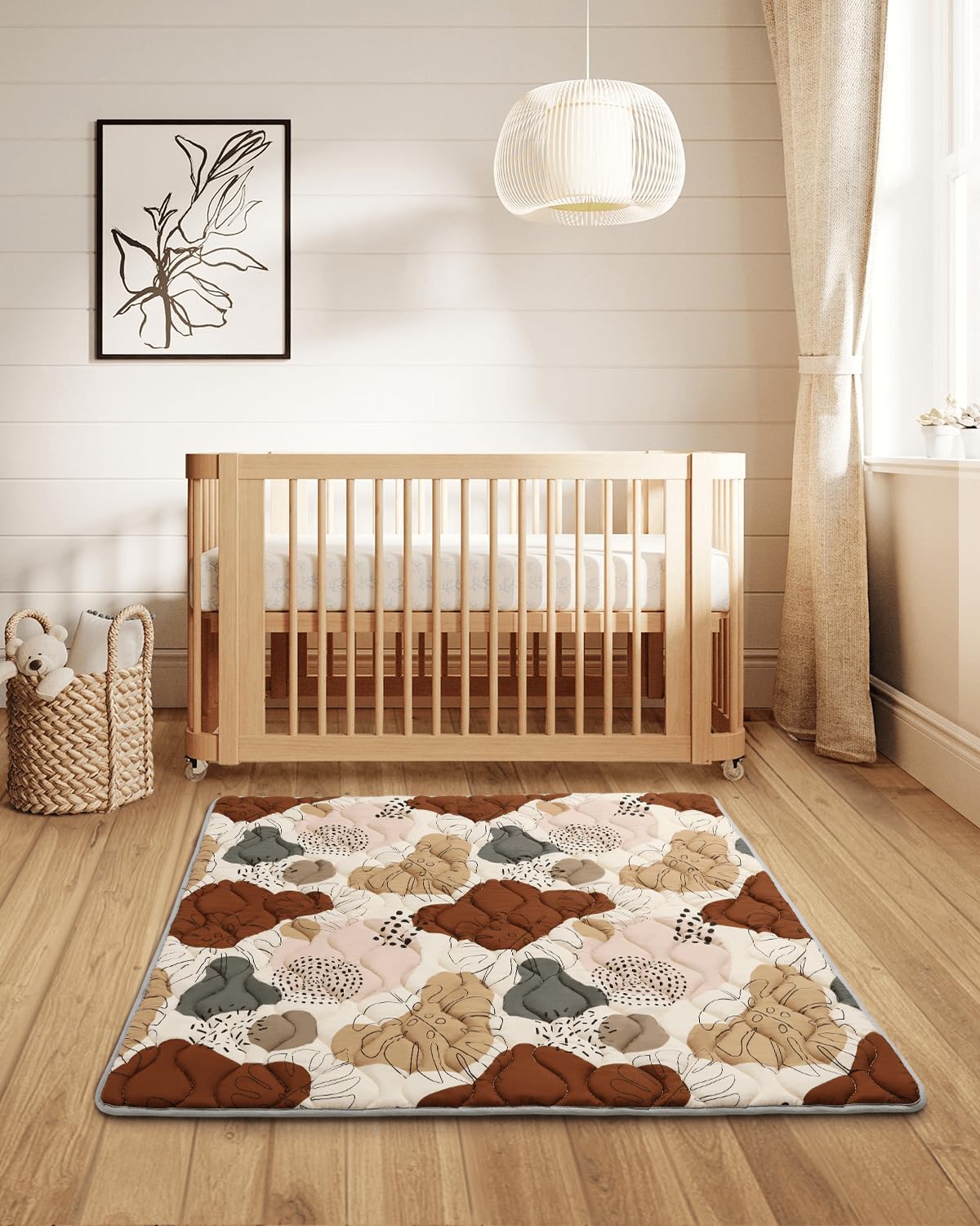 Blissful Diary Portable Baby Play Mats for Floor, Thicken Cushioned Foldable Baby Crawling Mat for Indoor Outdoor, Non-Slip & Washable Kids Playmat for Tummy Time Activity, Boho 43" X 43"