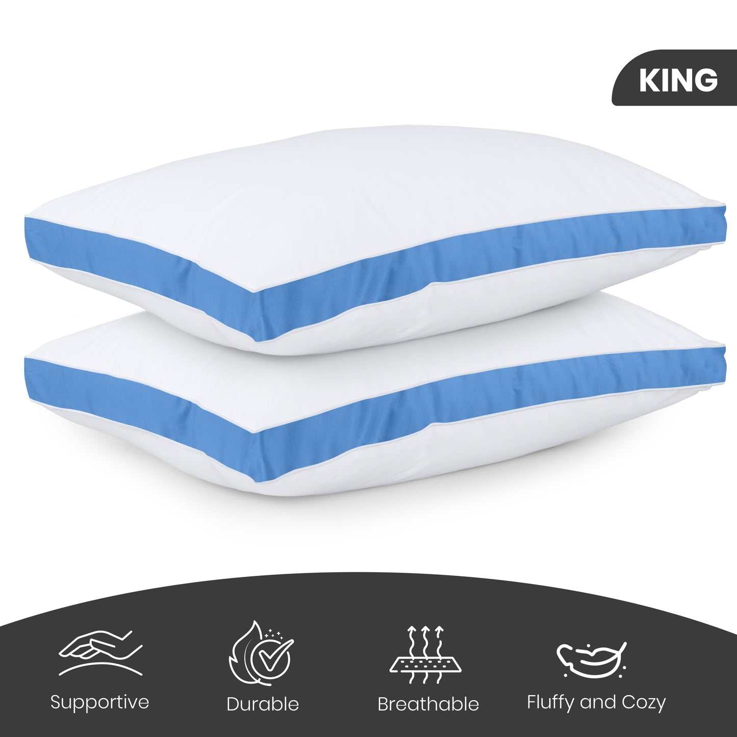 Utopia Bedding Bed Pillows for Sleeping King Size (Blue), Set of 2, Cooling Hotel Quality, Gusseted Pillow for Back, Stomach or Side Sleepers