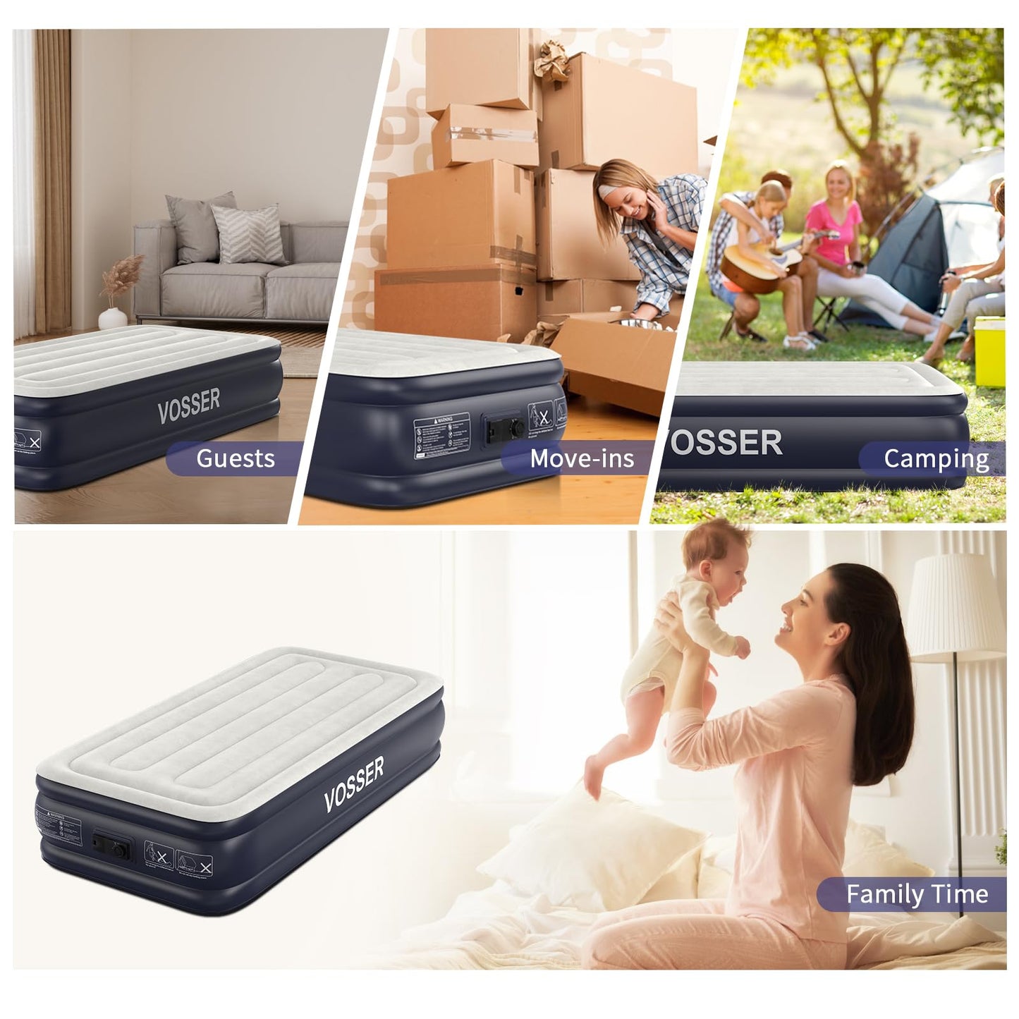 VOSSER Twin Air Mattress with Built in Pump Raised,18''Inflatable Mattress of Upgraded Vertical Beams,Self Inflatable Blow Up Mattress in 3 Mins,Flocked Top Airbed with Carry Bag for Home,Camping