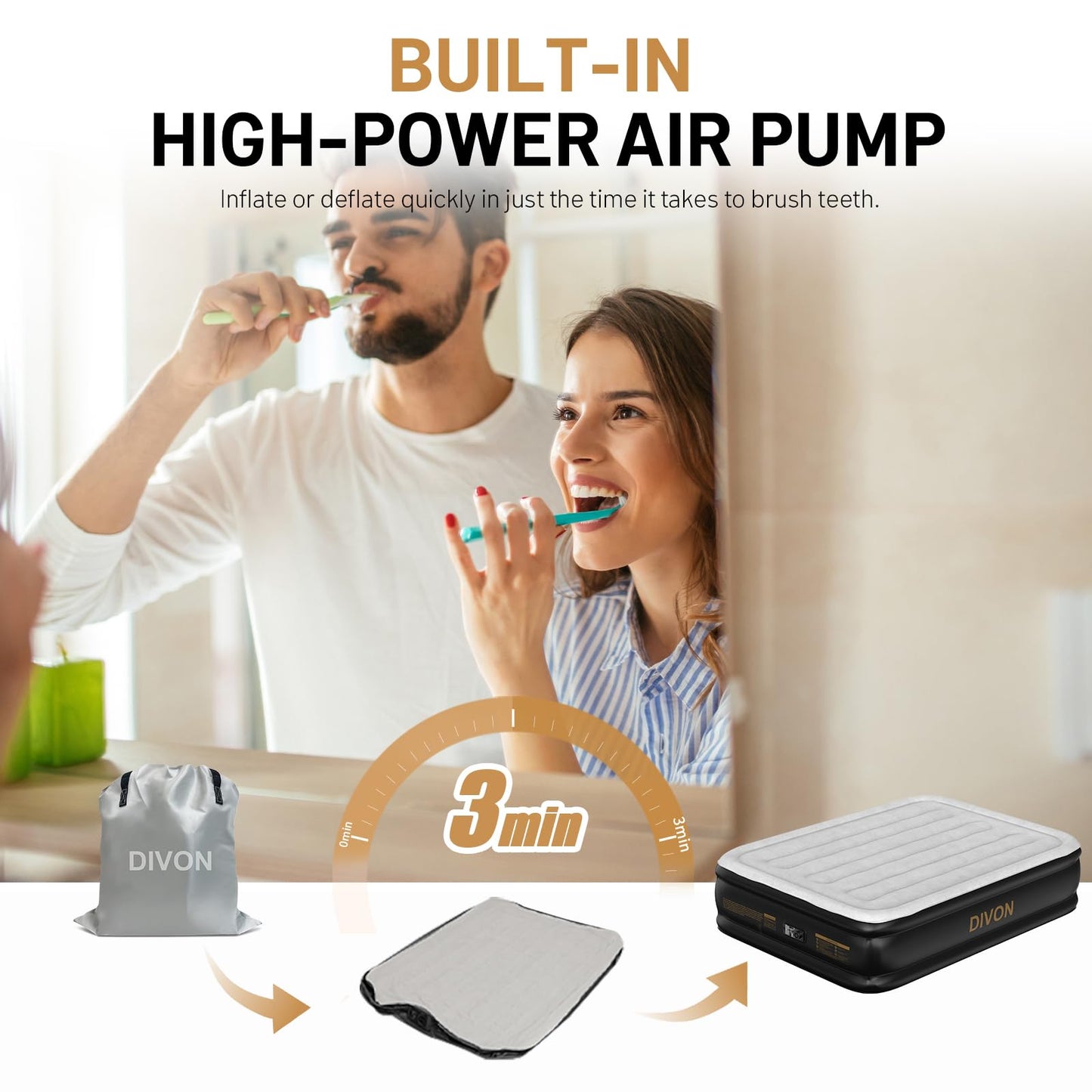 DIVON Air Mattress Full with Built in Pump,18’’High Blow Up Mattress Full with Wave Pattern,Self Inflation/Deflation Mattress in 3 Mins, Air Bed for Home&Camping,660lbs