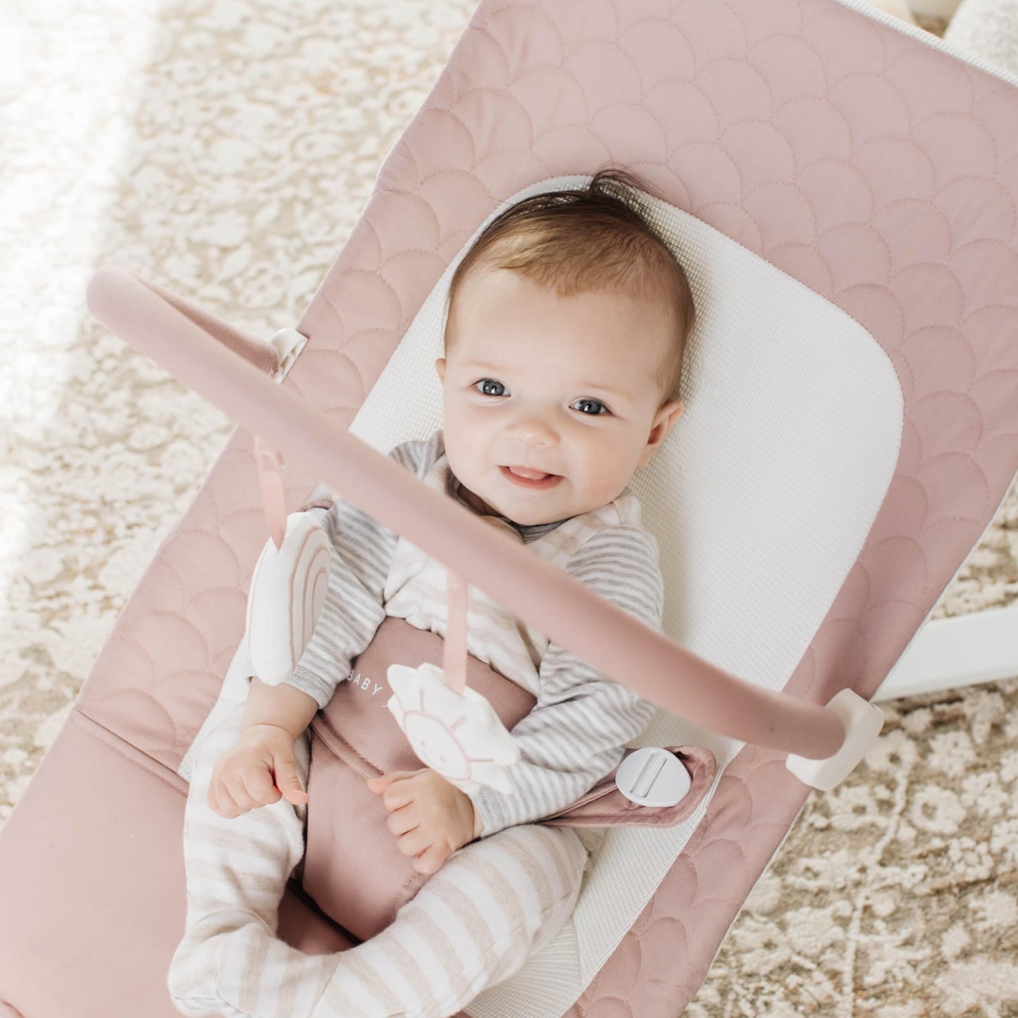 Baby Delight Alpine Deluxe Portable Baby Bouncer | Infant | 0-6 Months | 100% GOTS Certified Organic Cotton Fabric | Organic Rose