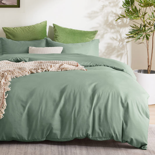 Bedsure Duvet Cover Queen Size - Soft Double Brushed Bedding Set for Kids & Adults, Zipper Closure, 3 Pieces, Includes 1 Duvet Cover (90"x90") & 2 Pillow Shams, NO Comforter, Sage Green
