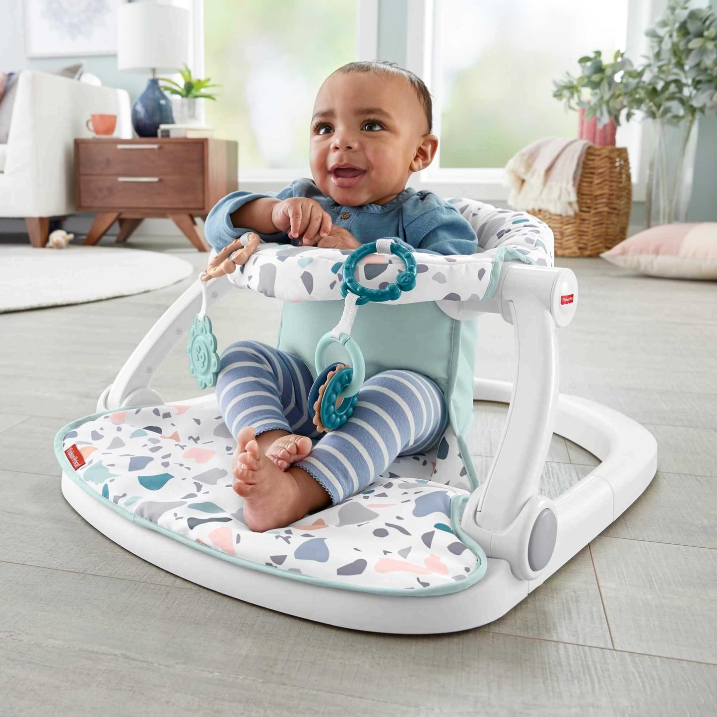 Fisher-Price Portable Baby Chair Sit-Me-Up Floor Seat With Developmental Toys & Machine Washable Seat Pad, Pacific Pebble
