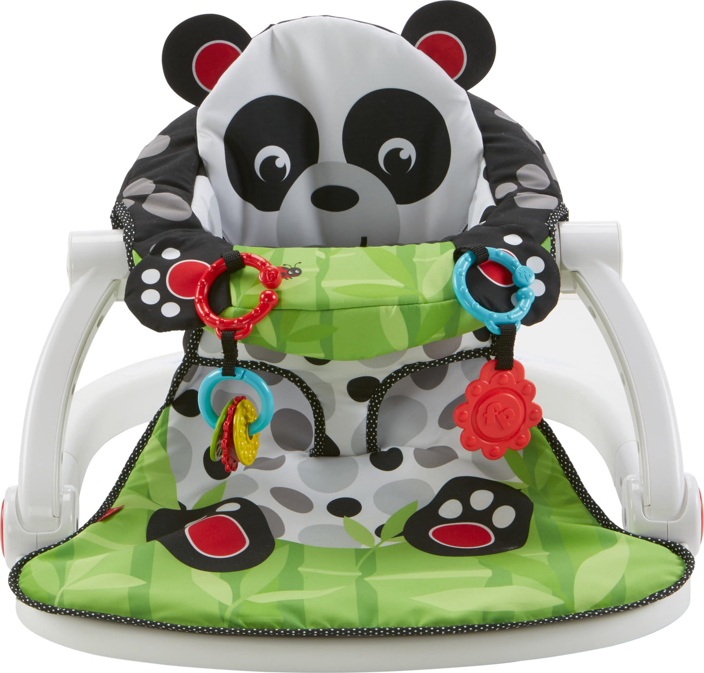 Fisher-Price Portable Baby Chair Sit-Me-Up Floor Seat with Developmental Toys and Crinkle & Squeaker Seat Pad, Panda Paws