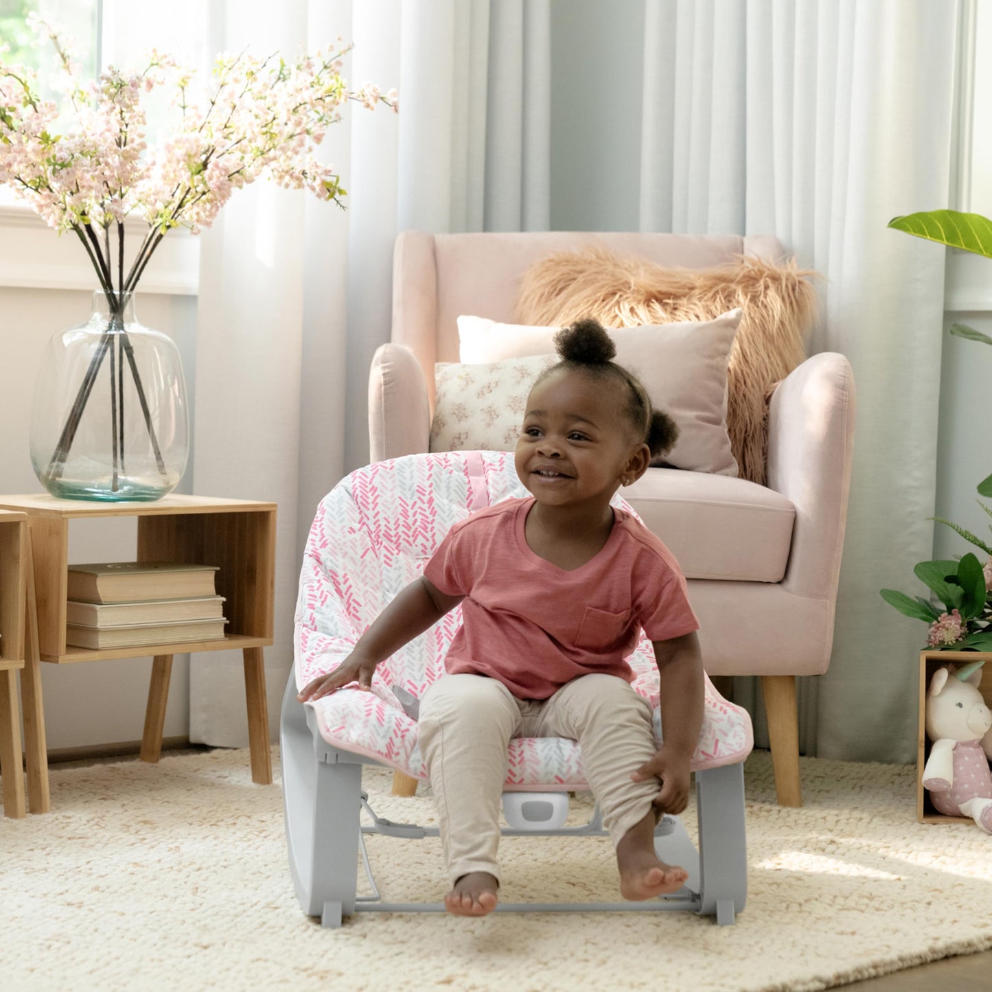Ingenuity Keep Cozy 3-in-1 Grow with Me Vibrating Baby Bouncer Seat & Infant to Toddler Rocker, Vibrations & Toy Bar, 0-30 Months Up to 40 lbs (Pink Lily)