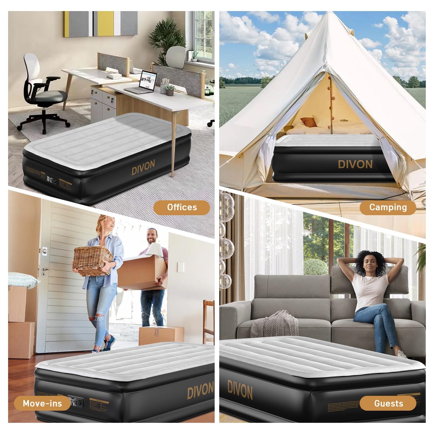 DIVON Twin Air Mattress with Built in Pump Raised,18” Inflatable Mattress with Wave Design,Blow Up Mattress in 2 Mins,Single Twin Size Air Mattress for Guest, Thicker AirBed,Colchon Inflable-330Lbs