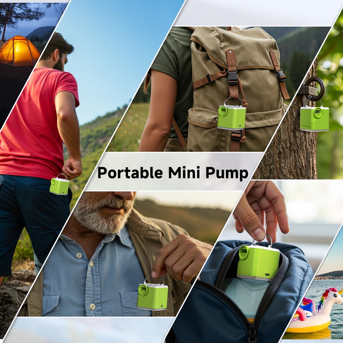 Portable Air Pump for Inflatables, 4.5kPa Mini Air Mattress Pump with Camping Light, 2400mAh Battery Rechargeable Air Pump for Pool Floats, Sleeping Pads, Swimming Ring, Vacuum Storage Bags, Green